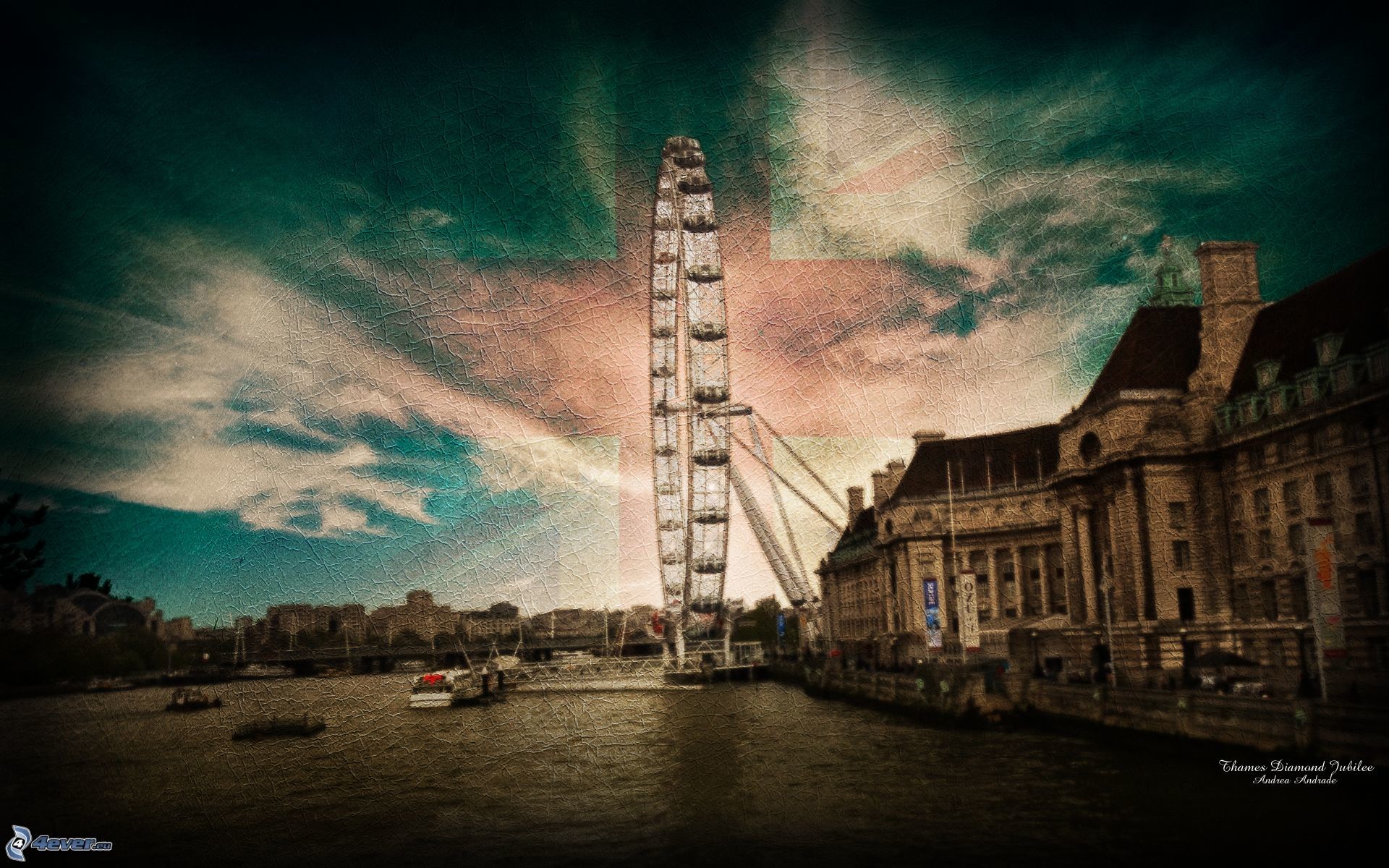 London Eye, County Hall, Londra, Stile vintage, 1920x1200, sfondo MacBook Pro