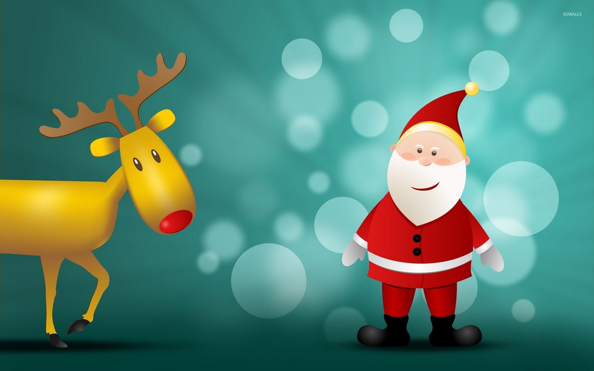 Babbo Natale, Renna, Bokeh, Verde acqua, 16:10 Full HD, sfondo widescreen