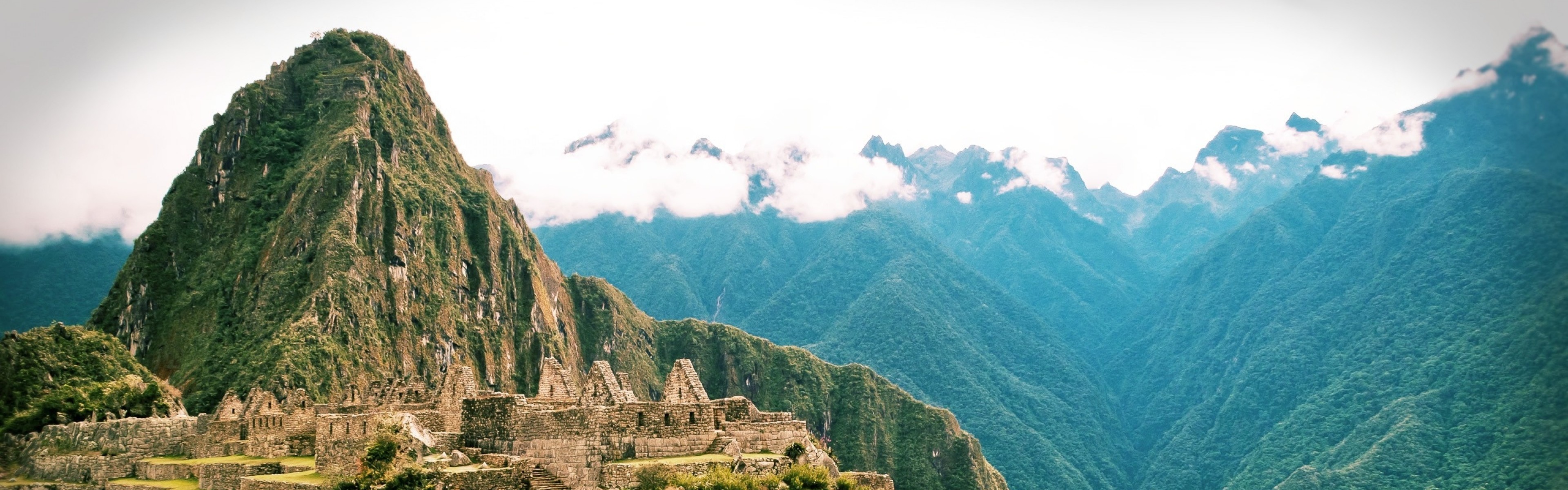 Machu Picchu, Huayna Picchu, Perù, Panorama, Ande, doppio schermo, sfondo Full HD