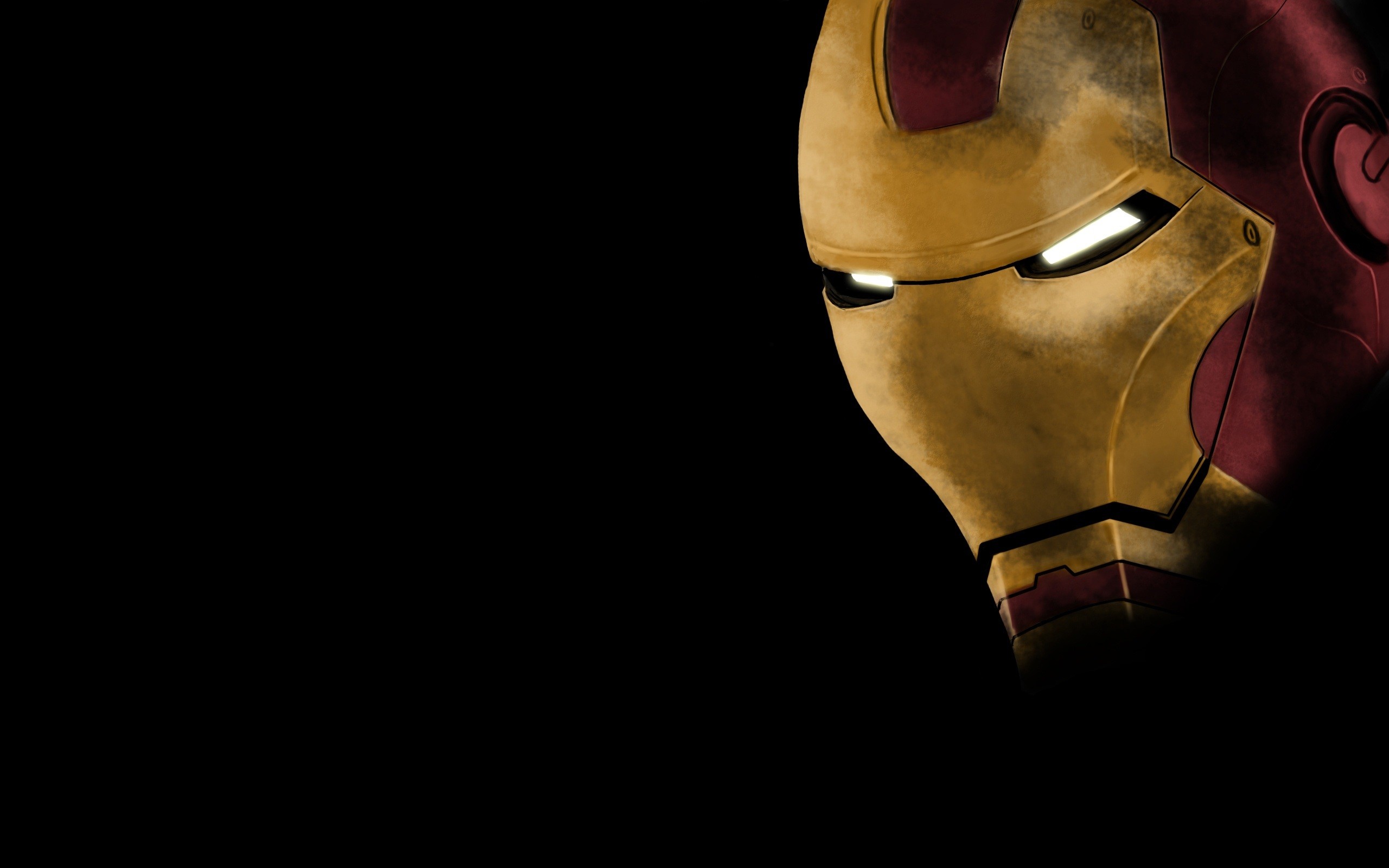 Iron Man, Casco, Oro, Sfondo nero, 16:10 2K, wallpaper widescreen