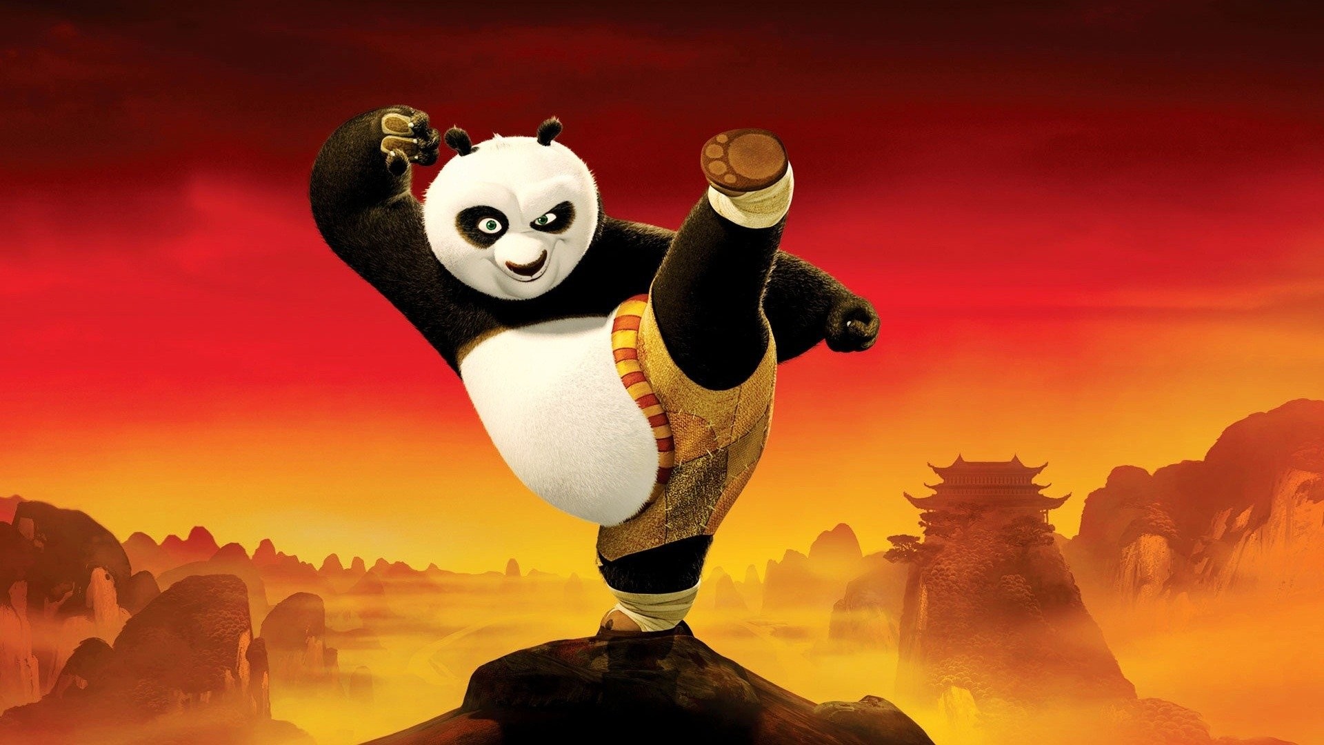 Po, Kung Fu Panda, DreamWorks, Tramonto, Full HD, sfondo per portatile