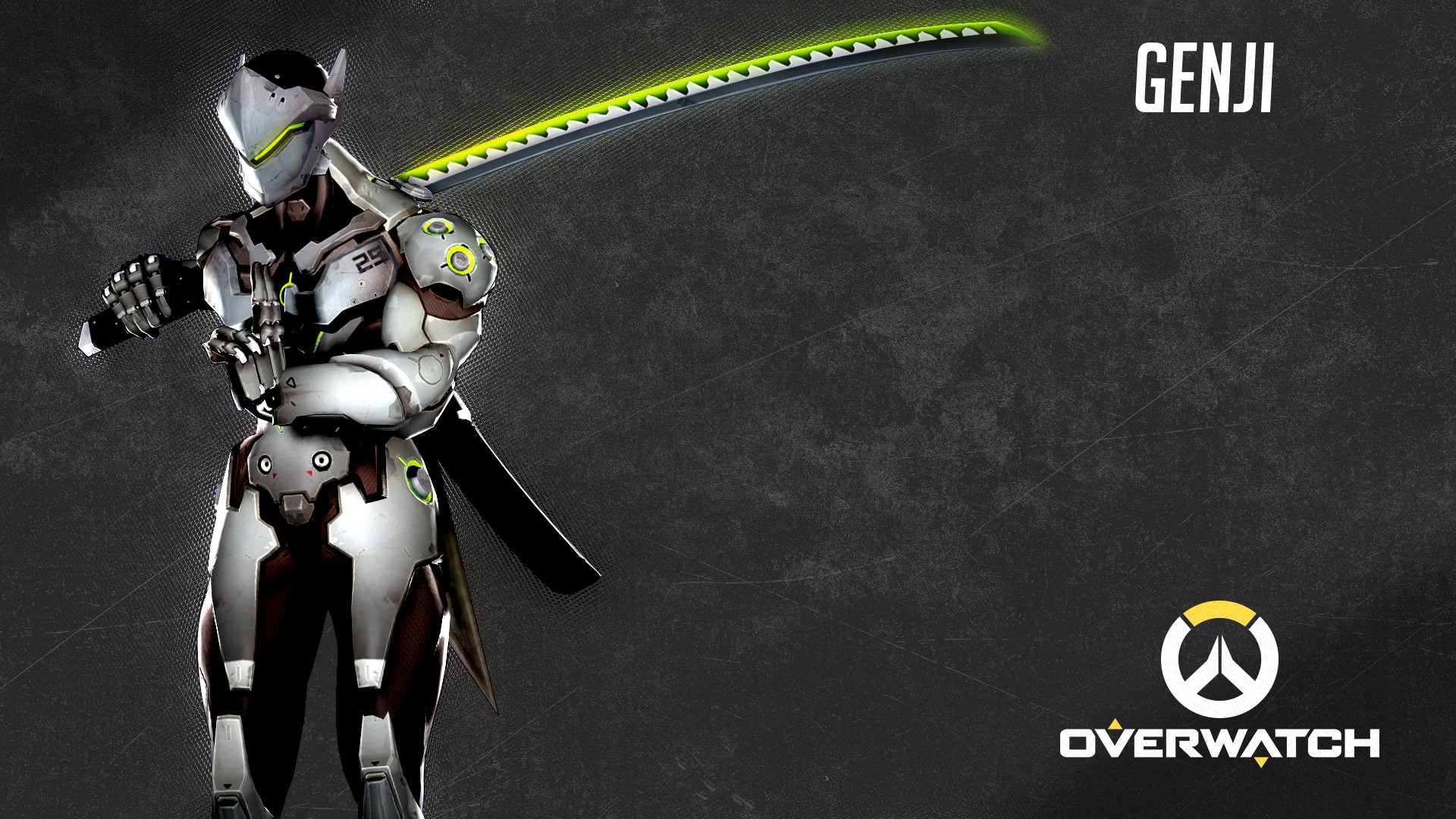 Genji, Overwatch, Katana, Sfondo grigio, 1920x1080, wallpaper desktop