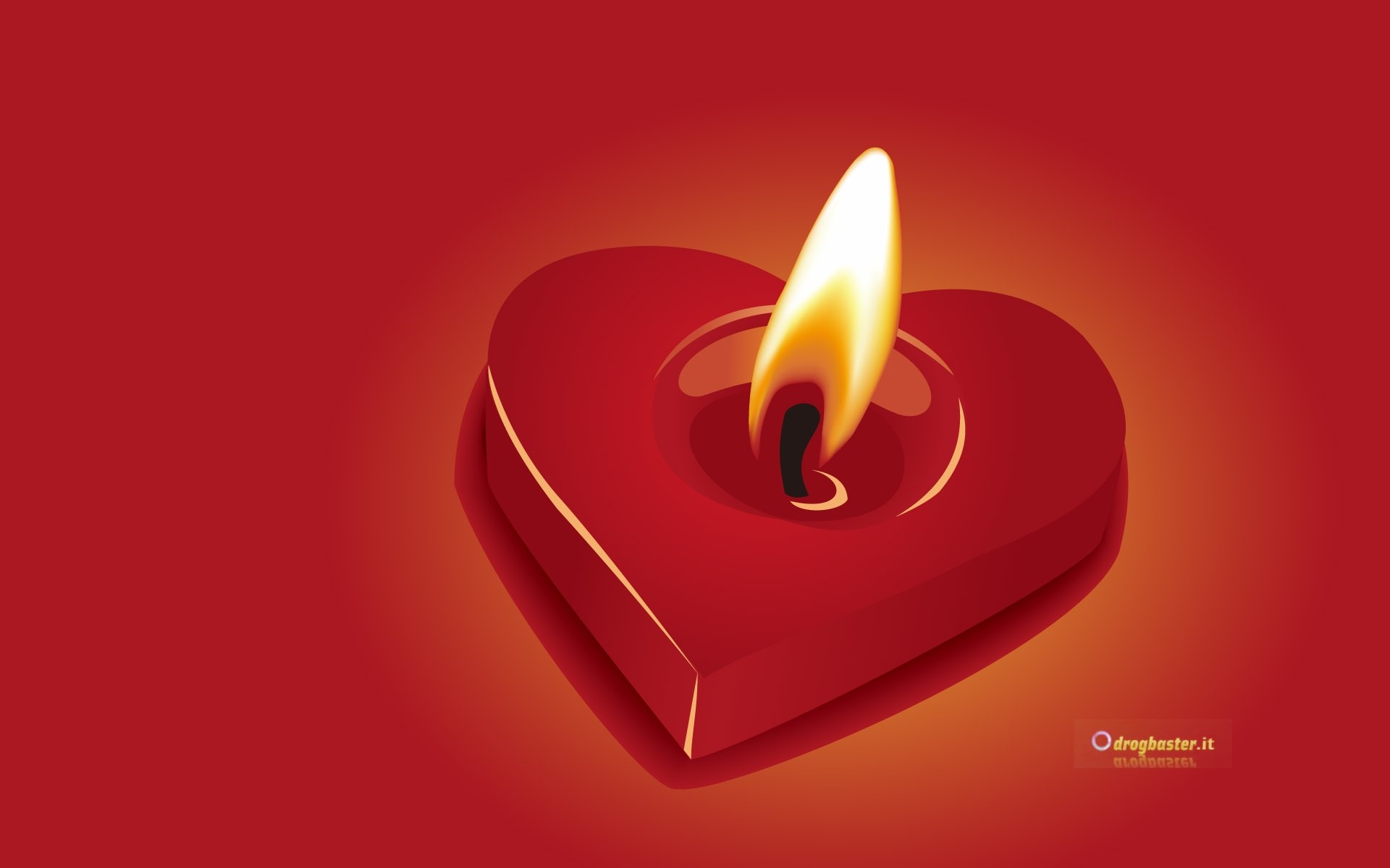 Candela a cuore, Fiamma, Sfondo rosso, San Valentino, Full HD, wallpaper per computer