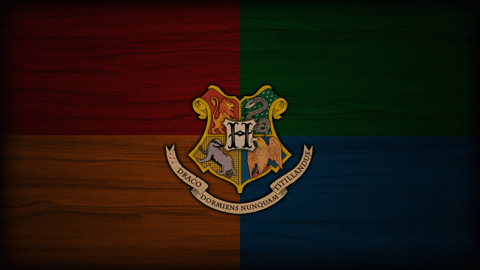 Stemma di Hogwarts, Harry Potter, Colori delle Case, Legno, Full HD, sfondo per portatile