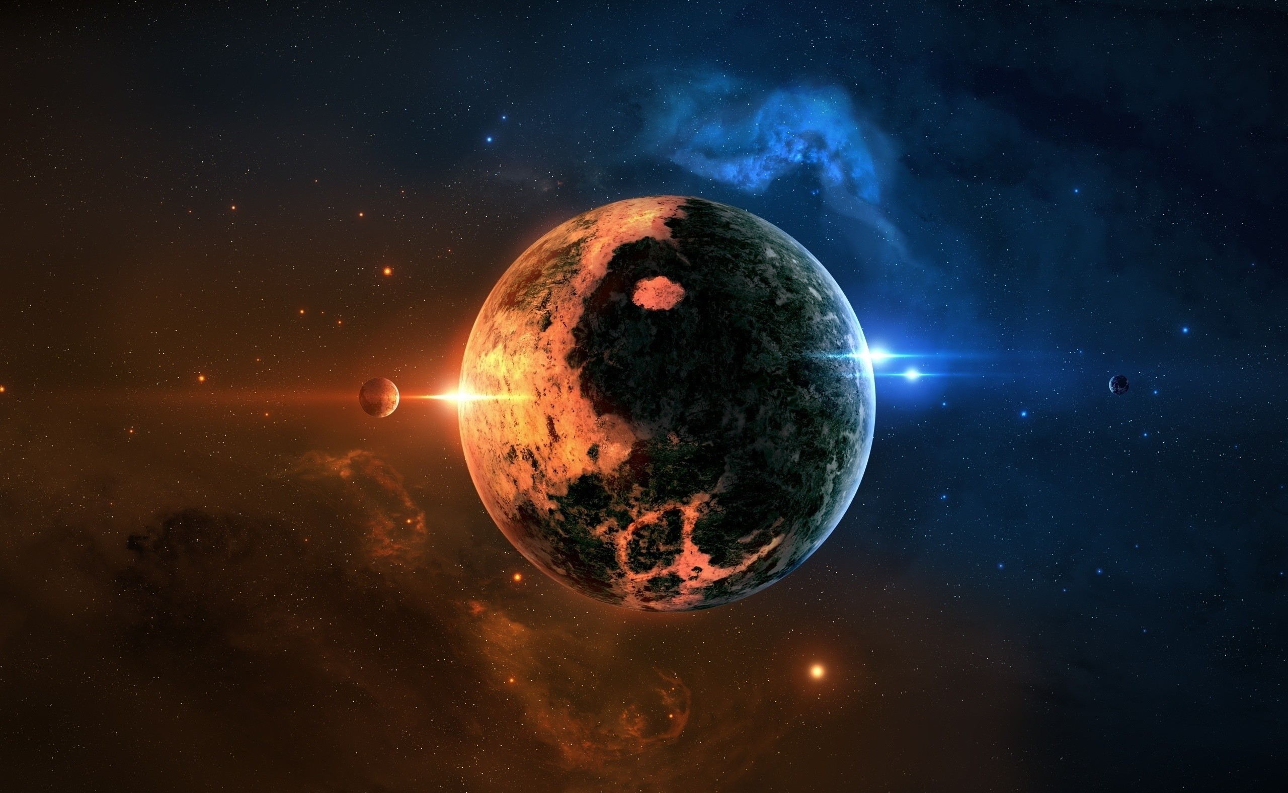 Pianeta, Yin e yang, Nebulosa, Spazio, 2K, sfondo desktop