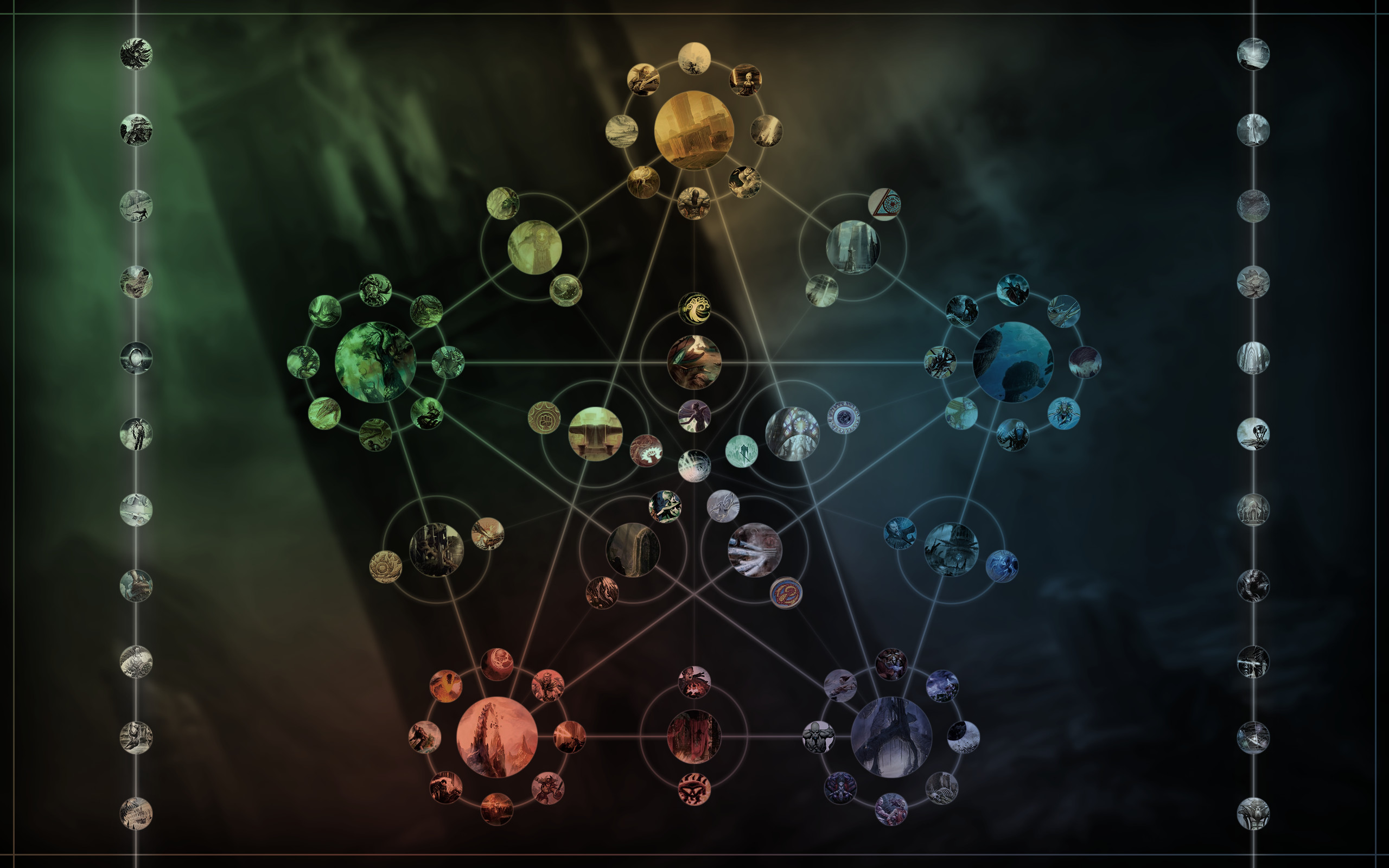 Magic: The Gathering, Simboli di mana, Diagramma, Sfondo scuro, 16:10 2K, wallpaper widescreen