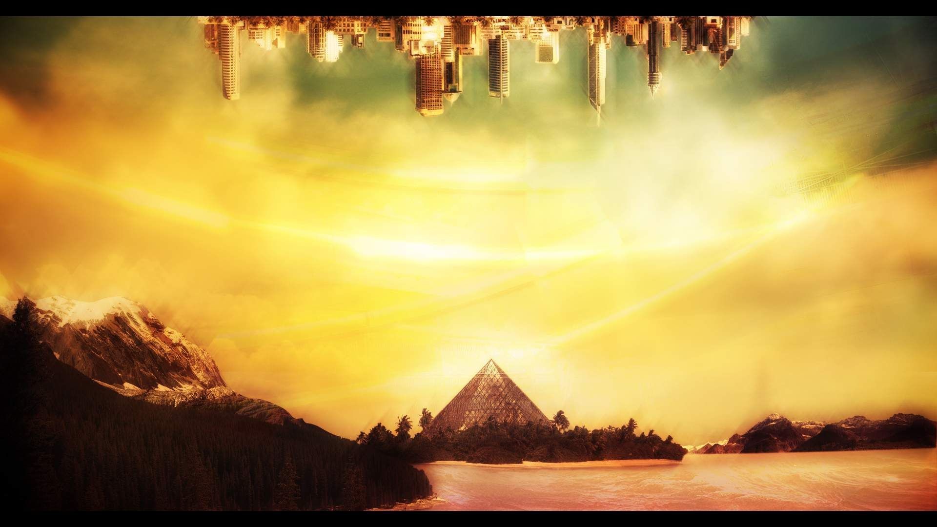 Geofront, Neo Tokyo-3, Neon Genesis Evangelion, Piramide NERV, Luce dorata, sfondo Full HD per PC
