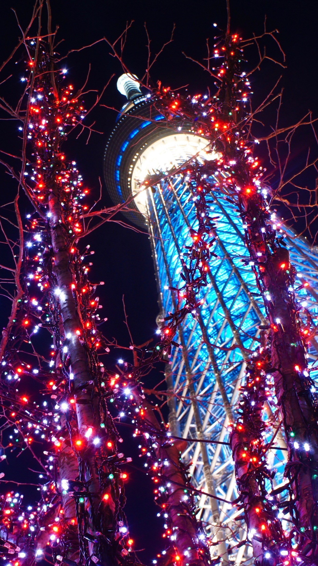 Tokyo Skytree, Tokyo, Illuminazione, Vista dal basso, Full HD, sfondo per iPhone e Android