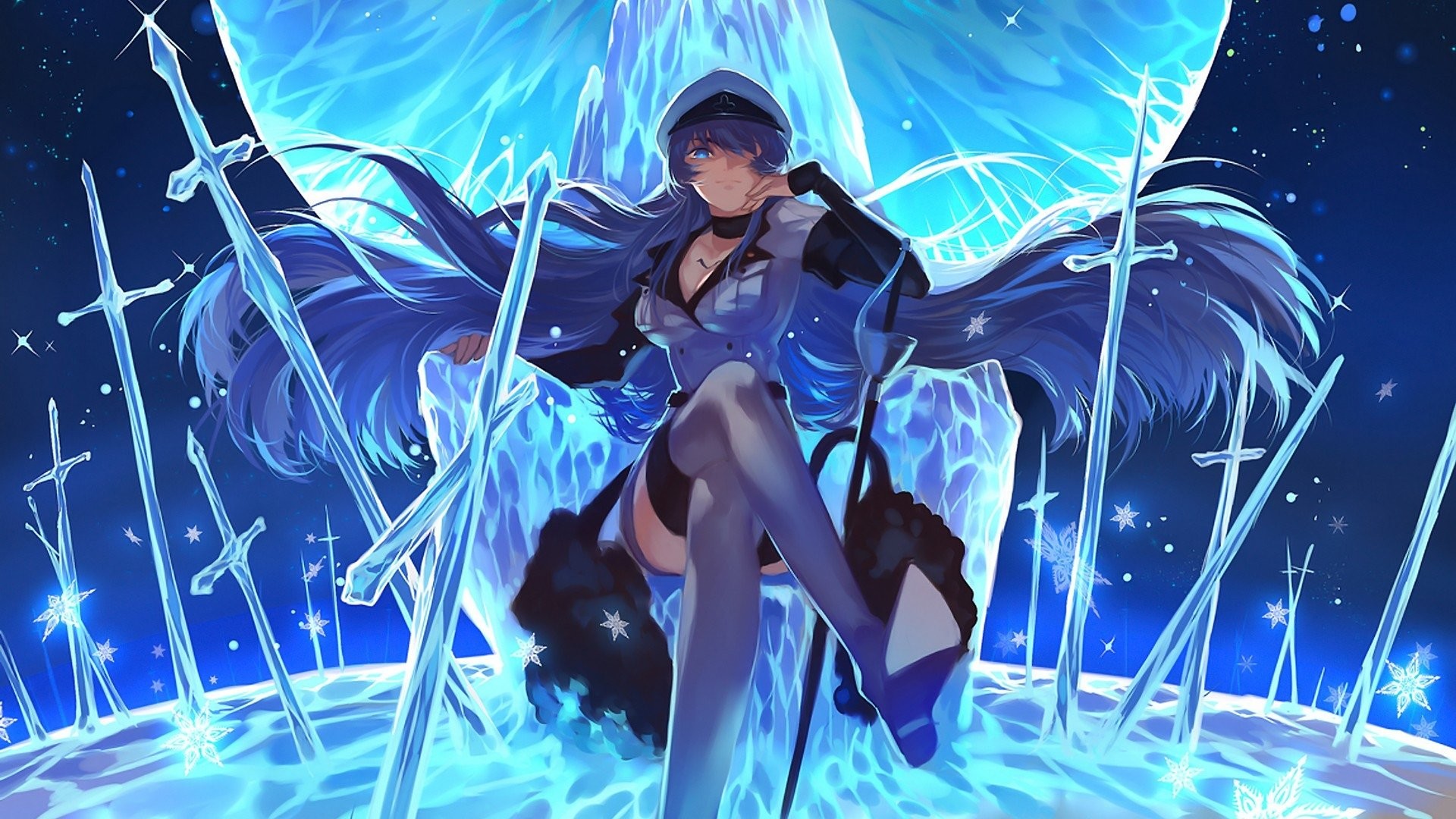Esdeath, Akame ga Kill!, Ghiaccio, Spade, Luna blu, Full HD, wallpaper per portatile