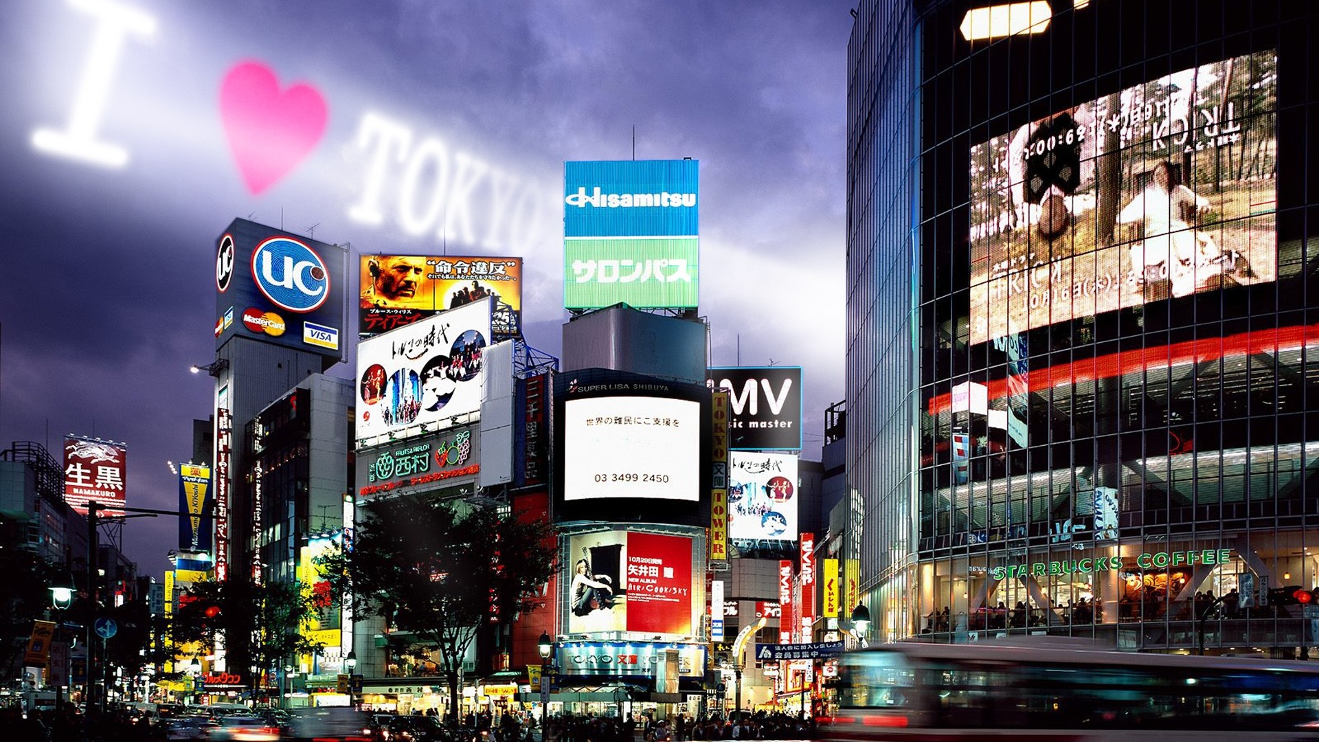 Shibuya, Tokyo, I Love Tokyo, Insegne, Full HD, sfondo per portatile