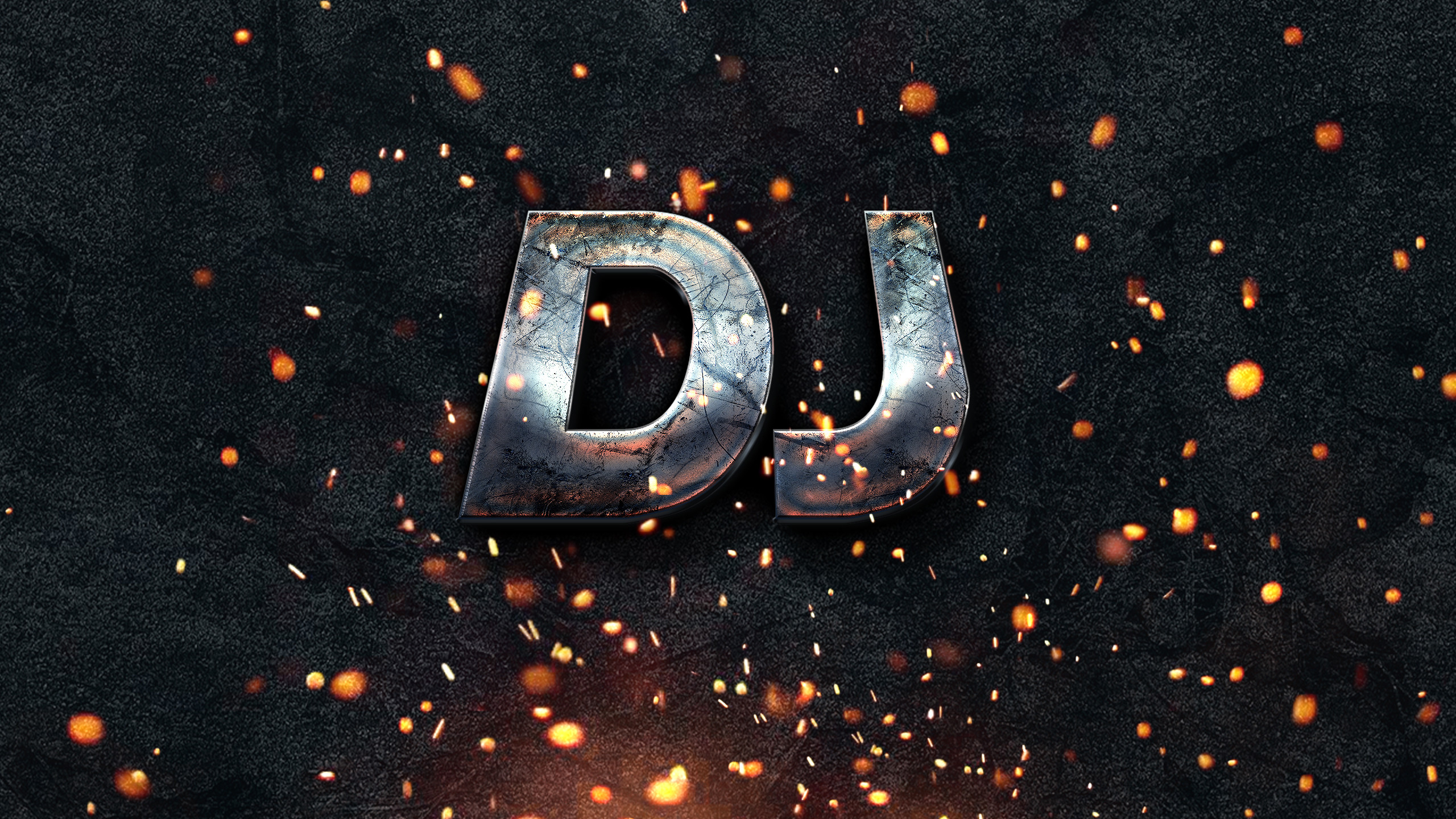 Scritta DJ, Metallo, Scintille, 16:9 2K, wallpaper widescreen