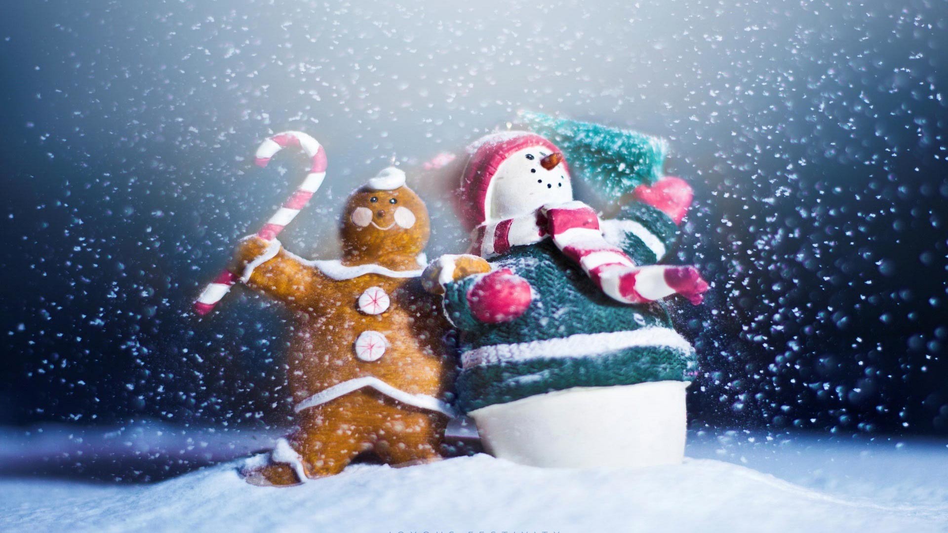 Omino di pan di zenzero, Pupazzo di neve, Bastoncino di zucchero, Neve, sfondo desktop 1080p