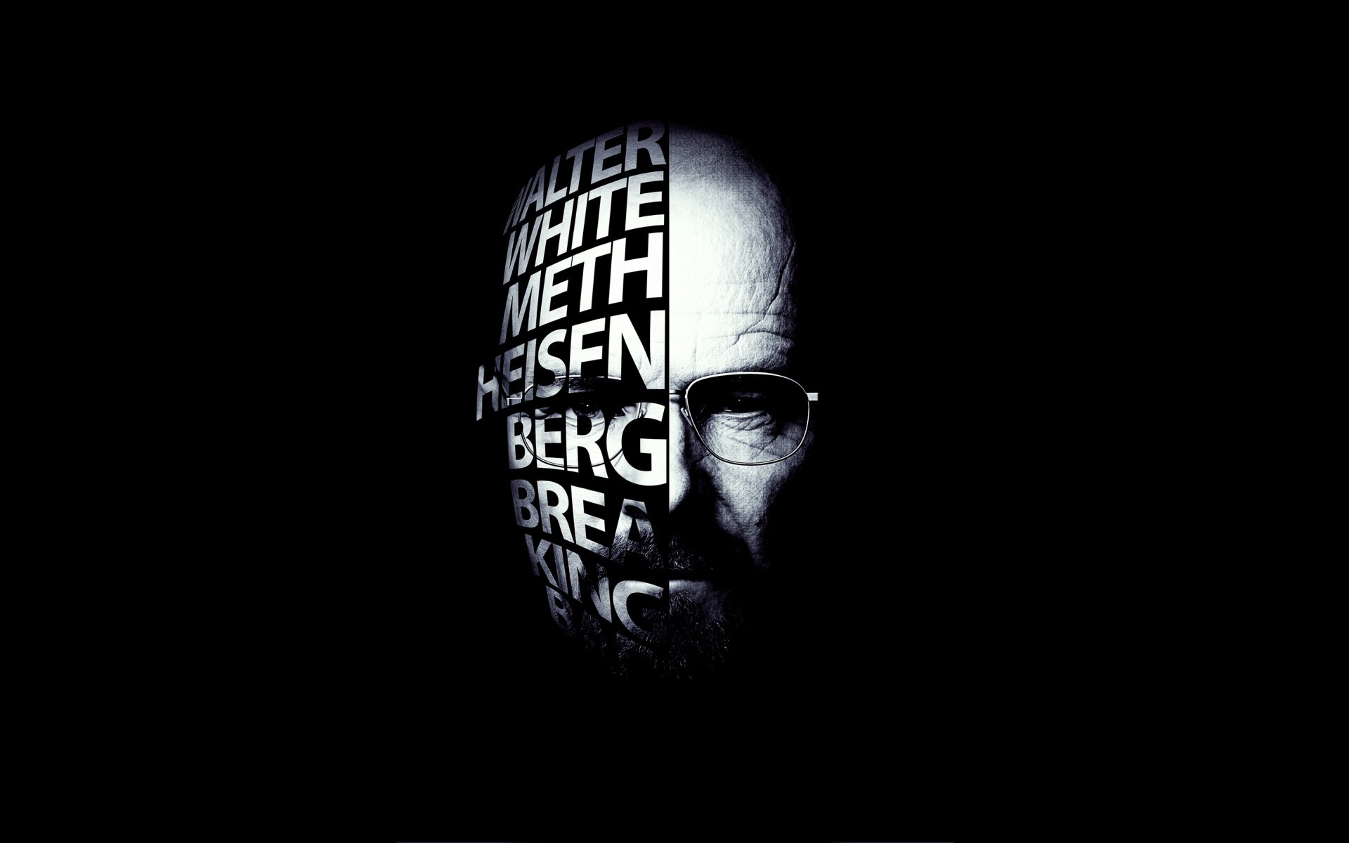 Walter White, Heisenberg, Breaking Bad, Tipografia, Ritratto, Sfondo nero, wallpaper 1920x1200