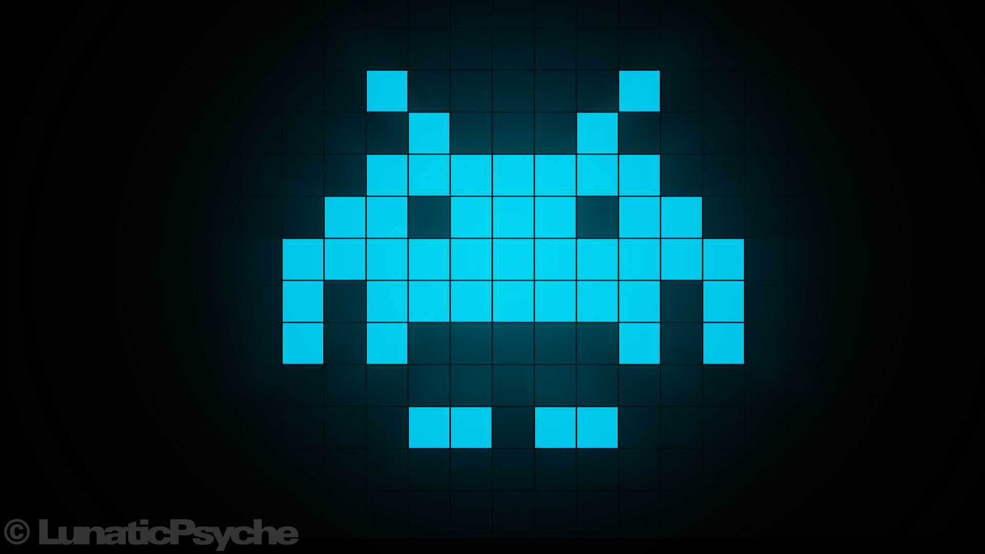 Space Invaders, Alieno, Pixel art, Azzurro, 16:9 Full HD, wallpaper widescreen