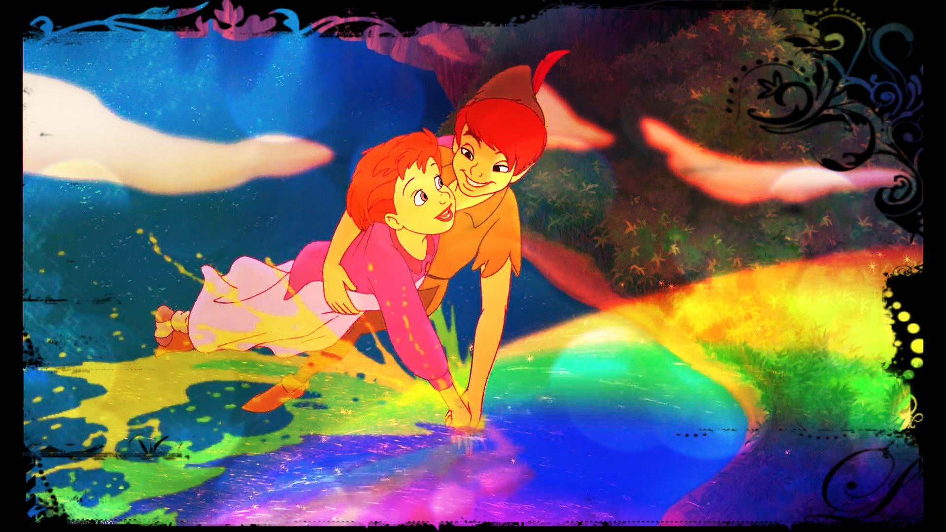 Peter Pan, Wendy, Arcobaleno, Arte digitale, 16:9 Full HD, wallpaper widescreen