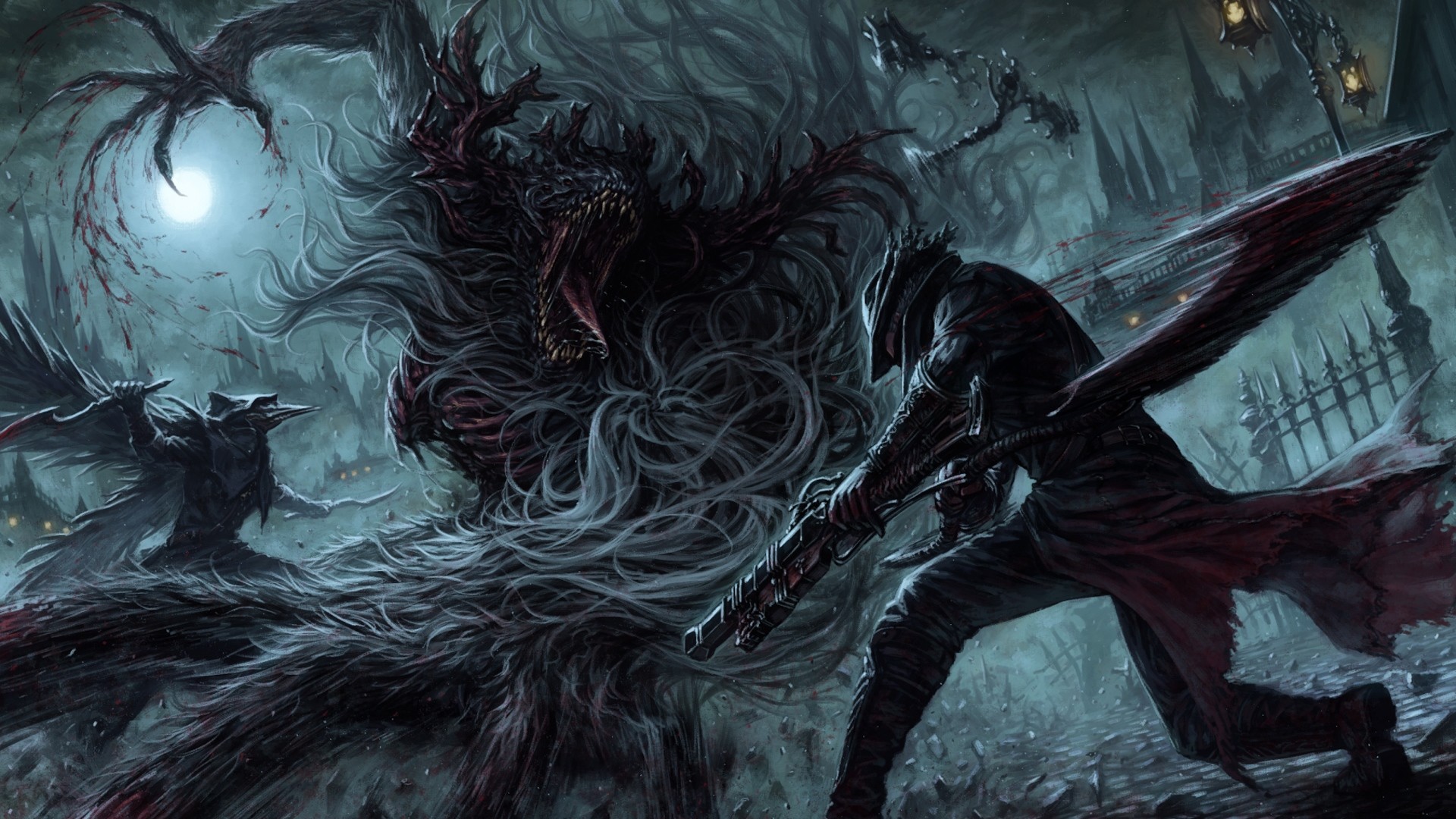 Bloodborne, Bestia, Combattimento, Luna, Full HD, sfondo per PC e portatile