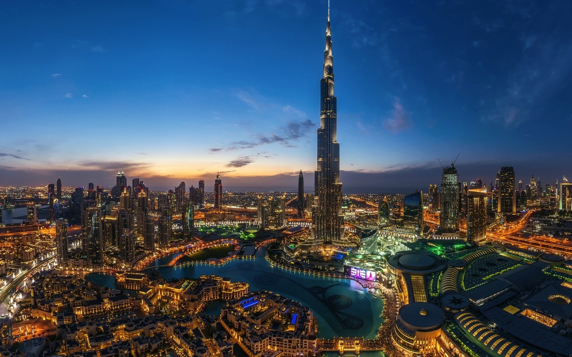Dubai, Burj Khalifa, Skyline, Notte, Full HD, sfondo PC