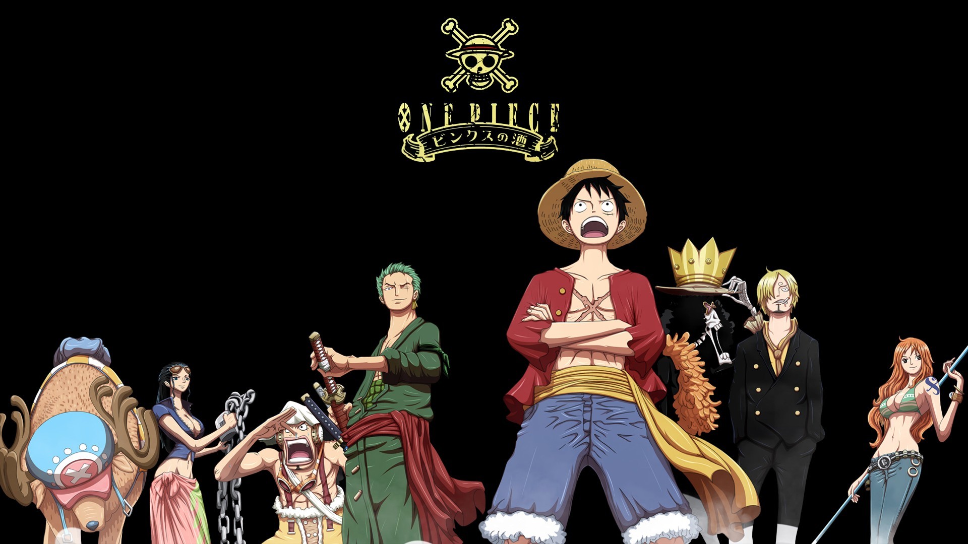 One Piece, Ciurma di Cappello di Paglia, Monkey D. Luffy, Sfondo nero, wallpaper Windows 11