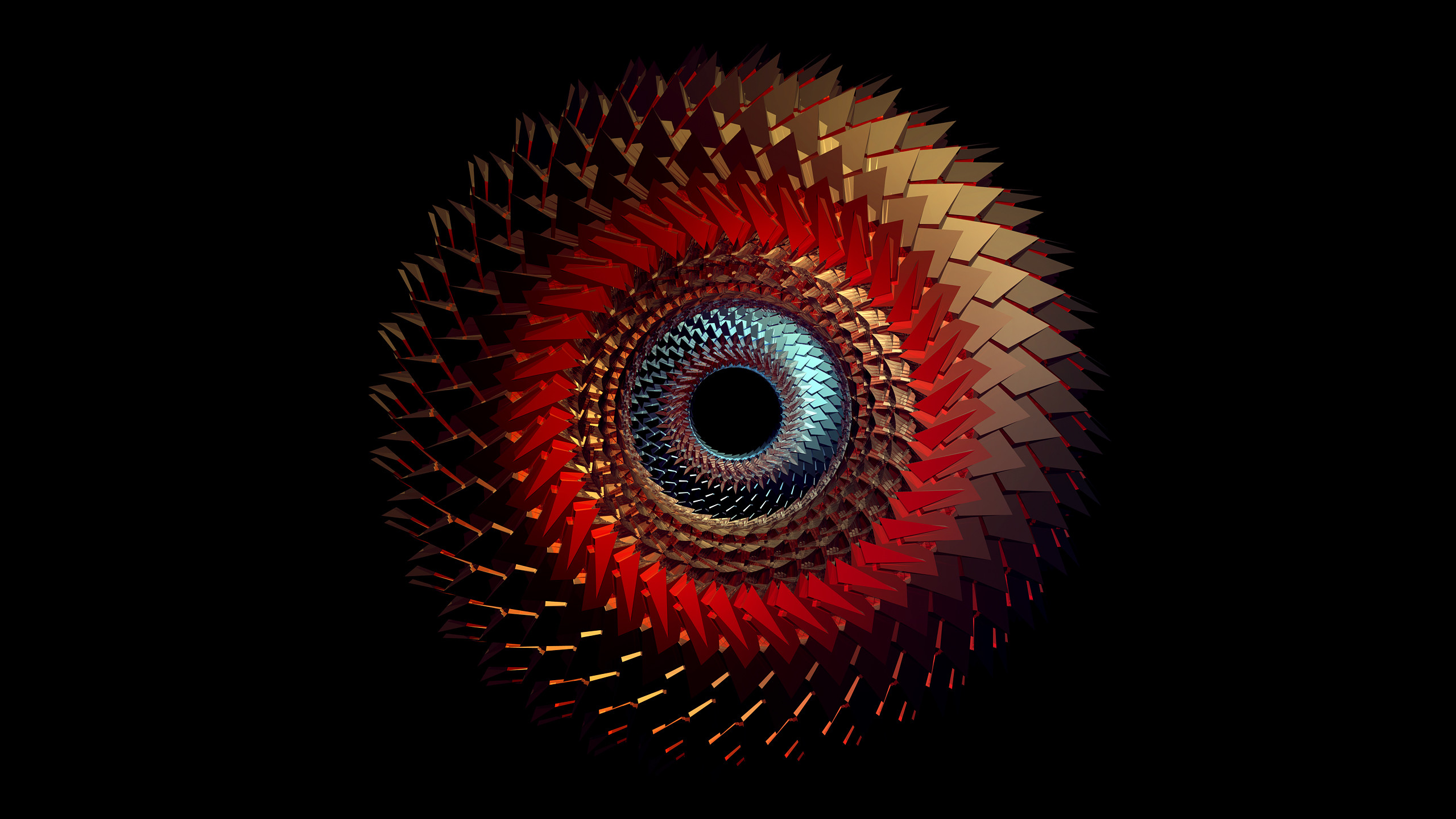 Spirale, Rosso, Astratto, Sfondo nero, 2560x1440, wallpaper desktop