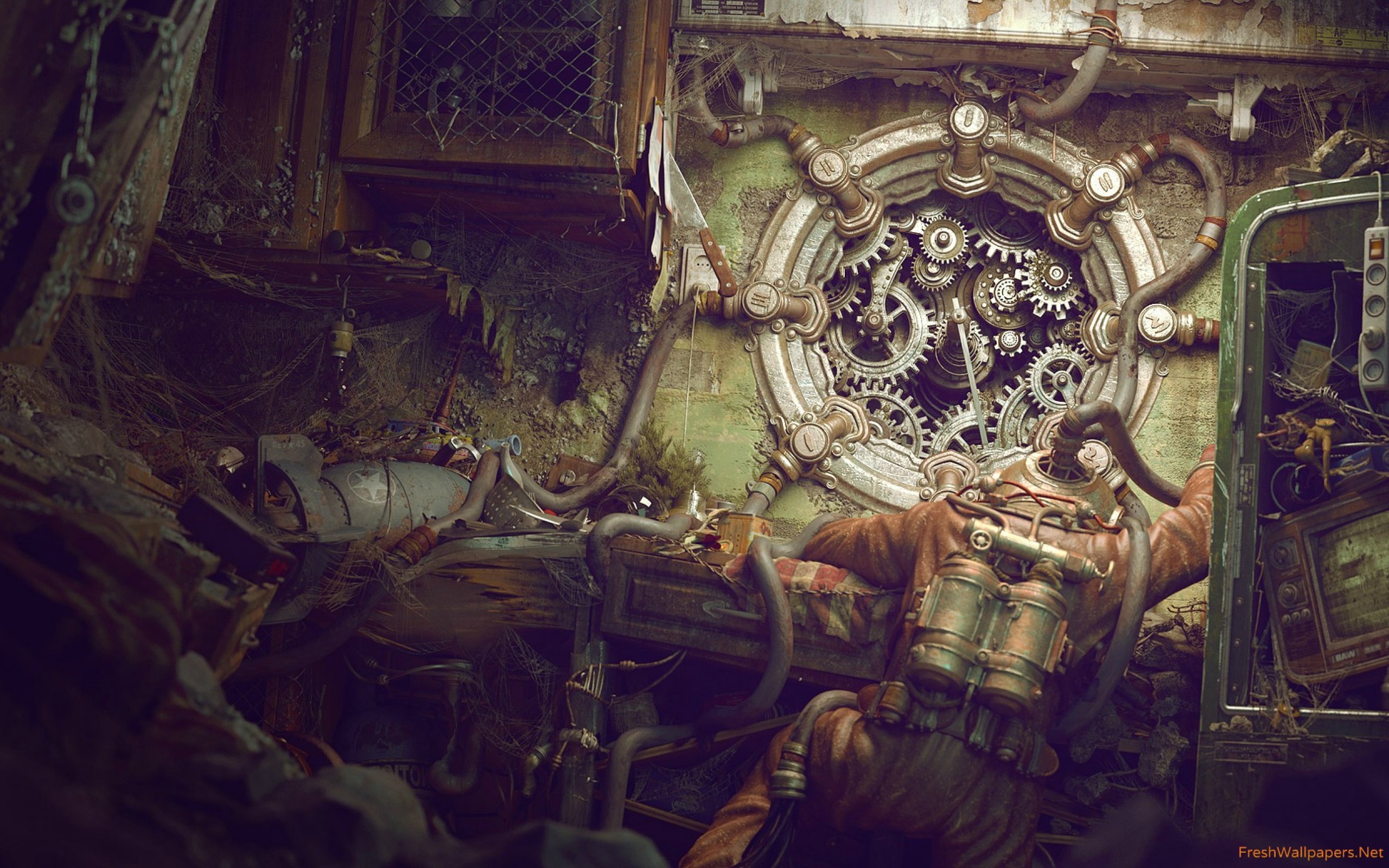 Macchinario, Ingranaggi, Steampunk, Arte digitale, 16:10 2K, sfondo widescreen