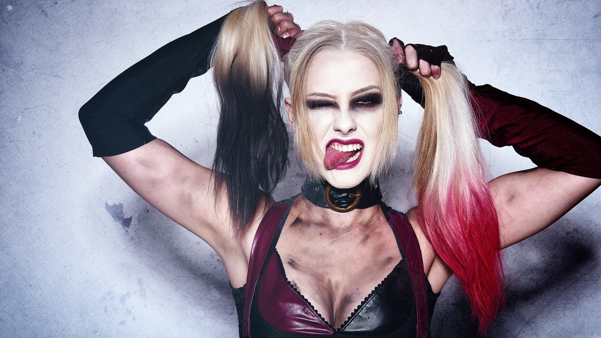 Harley Quinn, Margot Robbie, Occhiolino, Codini, Ritratto, Full HD, sfondo per PC e portatile