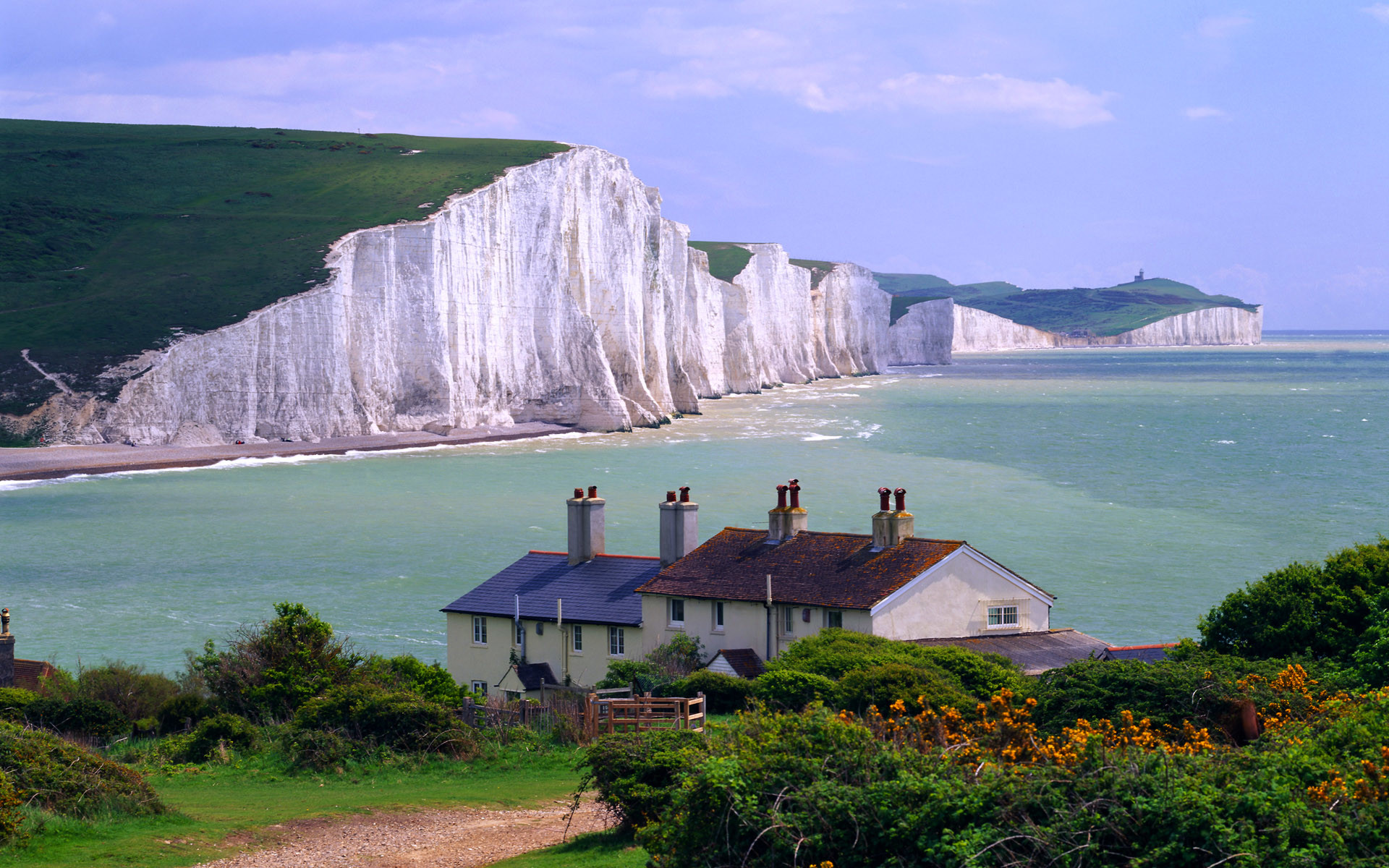 Seven Sisters, Scogliere bianche, Inghilterra, Cottage, sfondo per Windows 7