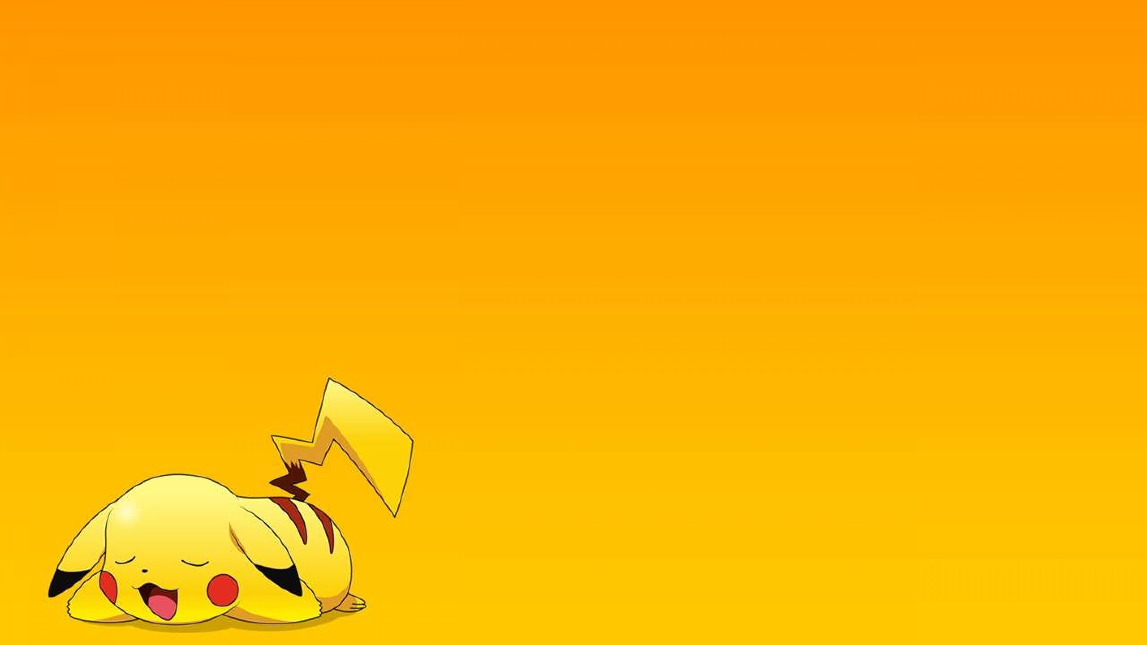 Pikachu, Pokémon, Sonno, Sfondo arancione, 4K, wallpaper per computer