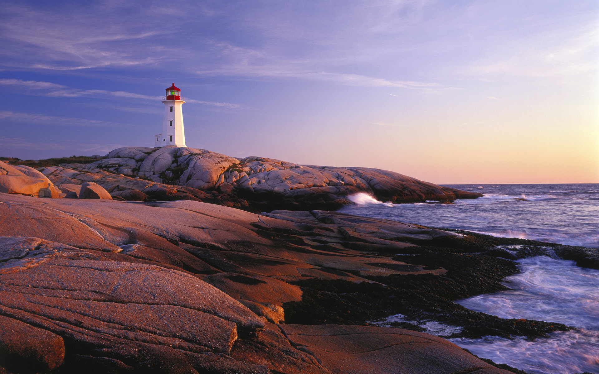 Peggy's Cove, Faro, Nuova Scozia, Rocce, Tramonto, 1920x1200, wallpaper desktop