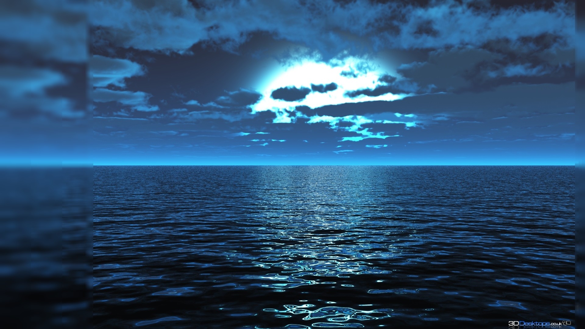 Oceano, Notte, Nuvole, Toni blu, 1920x1080, sfondo per PC