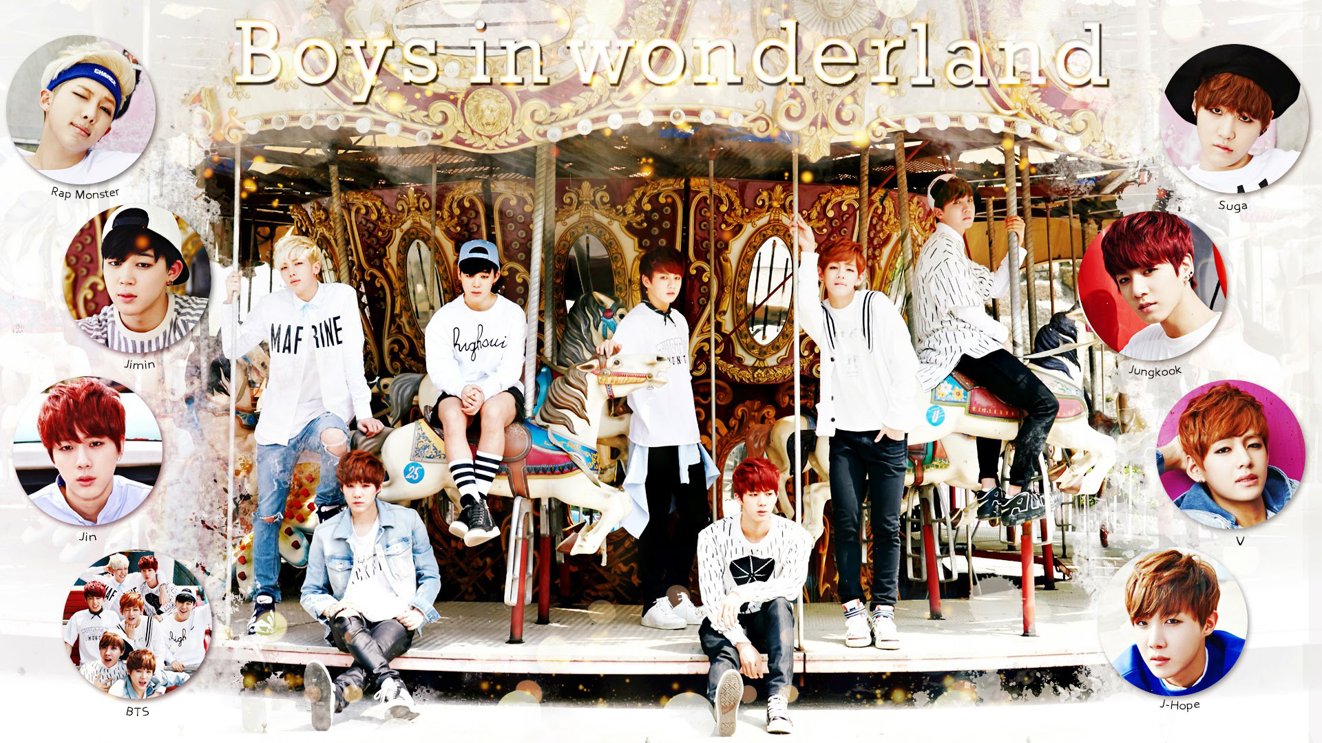 BTS, Boys in Wonderland, Giostra, Collage, Full HD, sfondo desktop