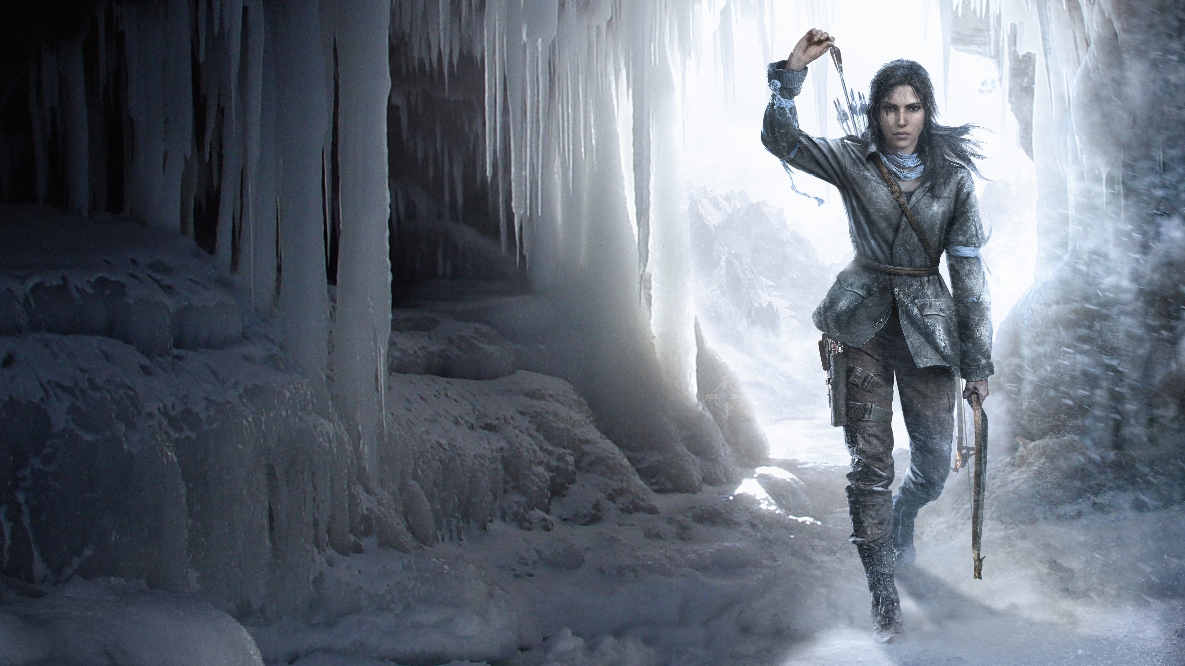 Lara Croft, Rise of the Tomb Raider, Grotta di ghiaccio, Stalattiti, sfondo 3840x2160 per PC