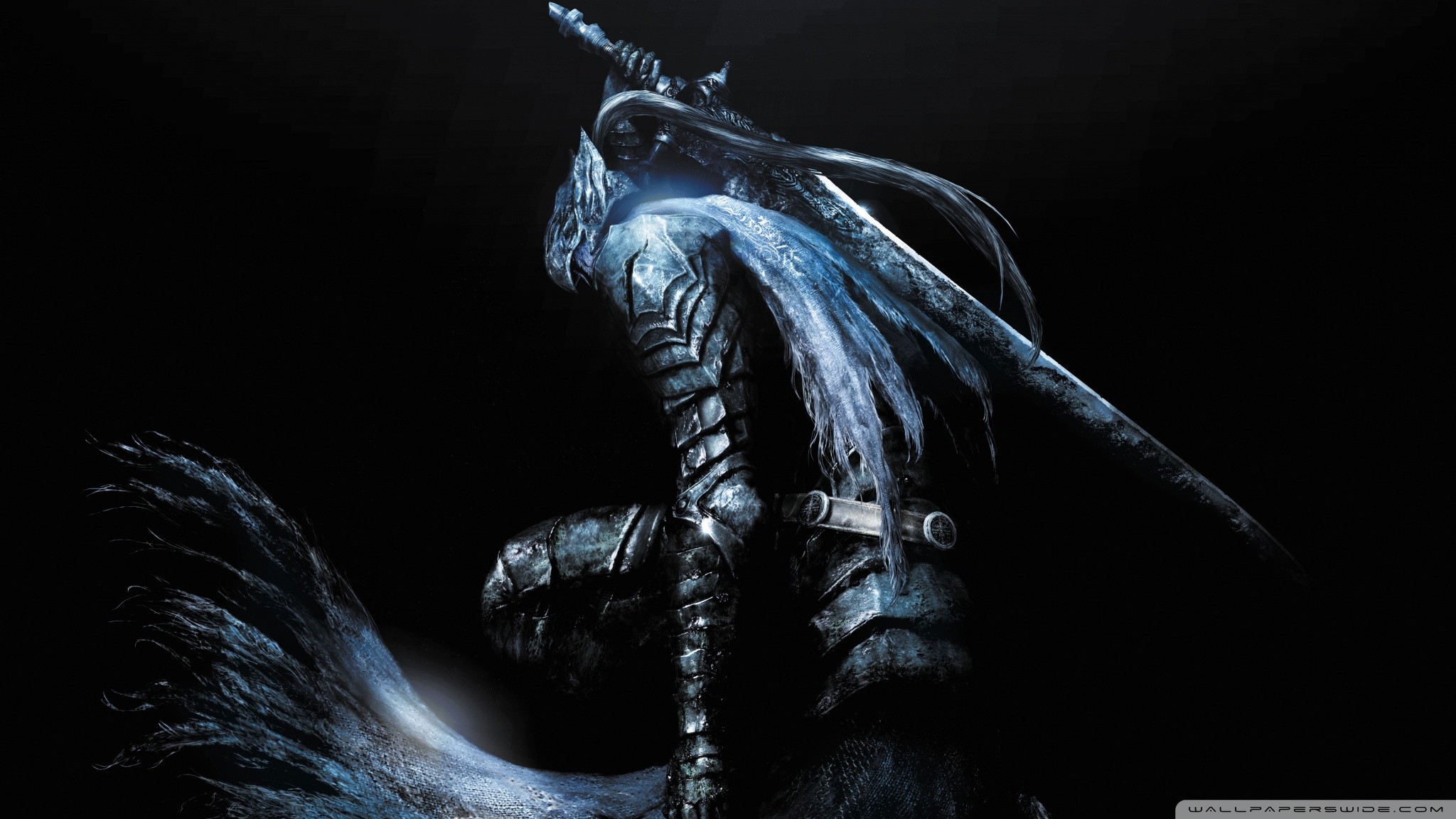 Artorias l'Errante dell'Abisso, Dark Souls, Spada, Sfondo nero, Full HD, wallpaper per PC