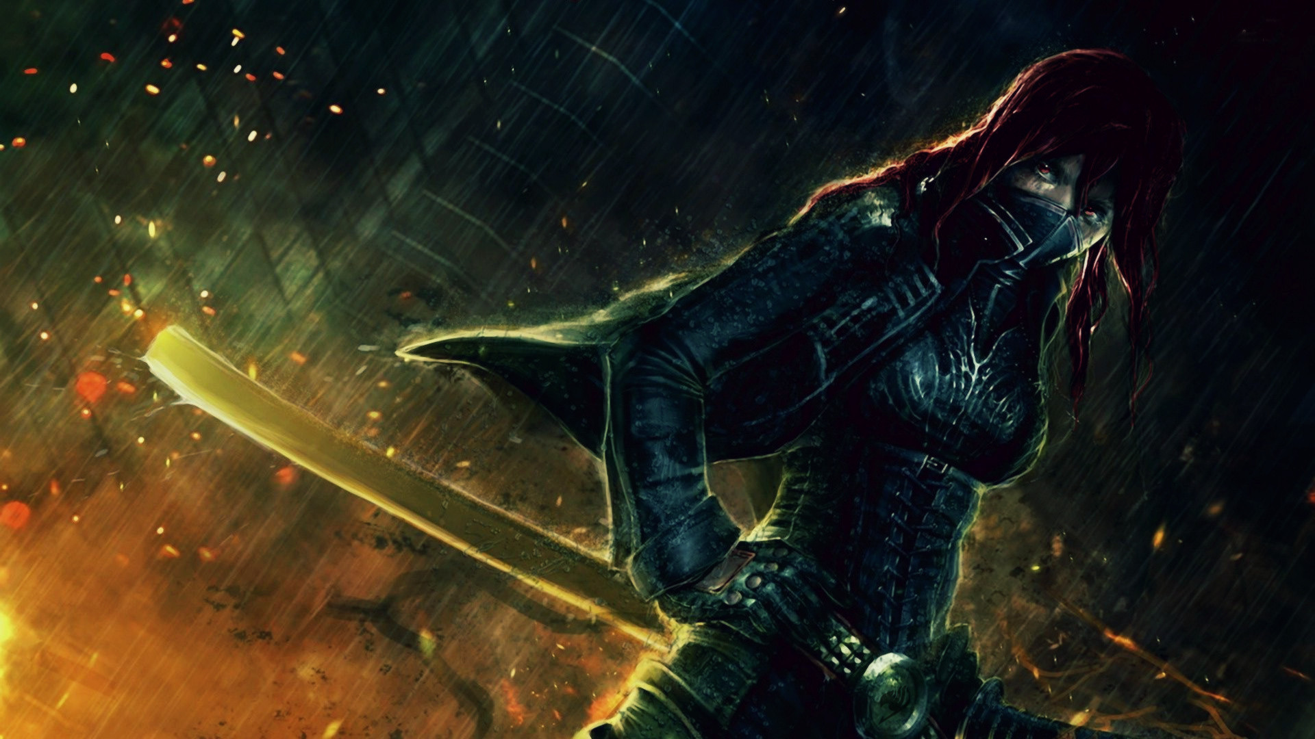 Erza Scarlet, Fairy Tail, Spada, Scintille, Full HD, sfondo per PC e portatile