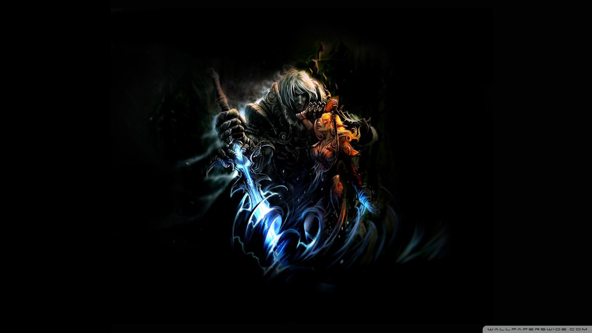 World of Warcraft, Guerriero, Sfondo nero, Full HD, wallpaper per computer