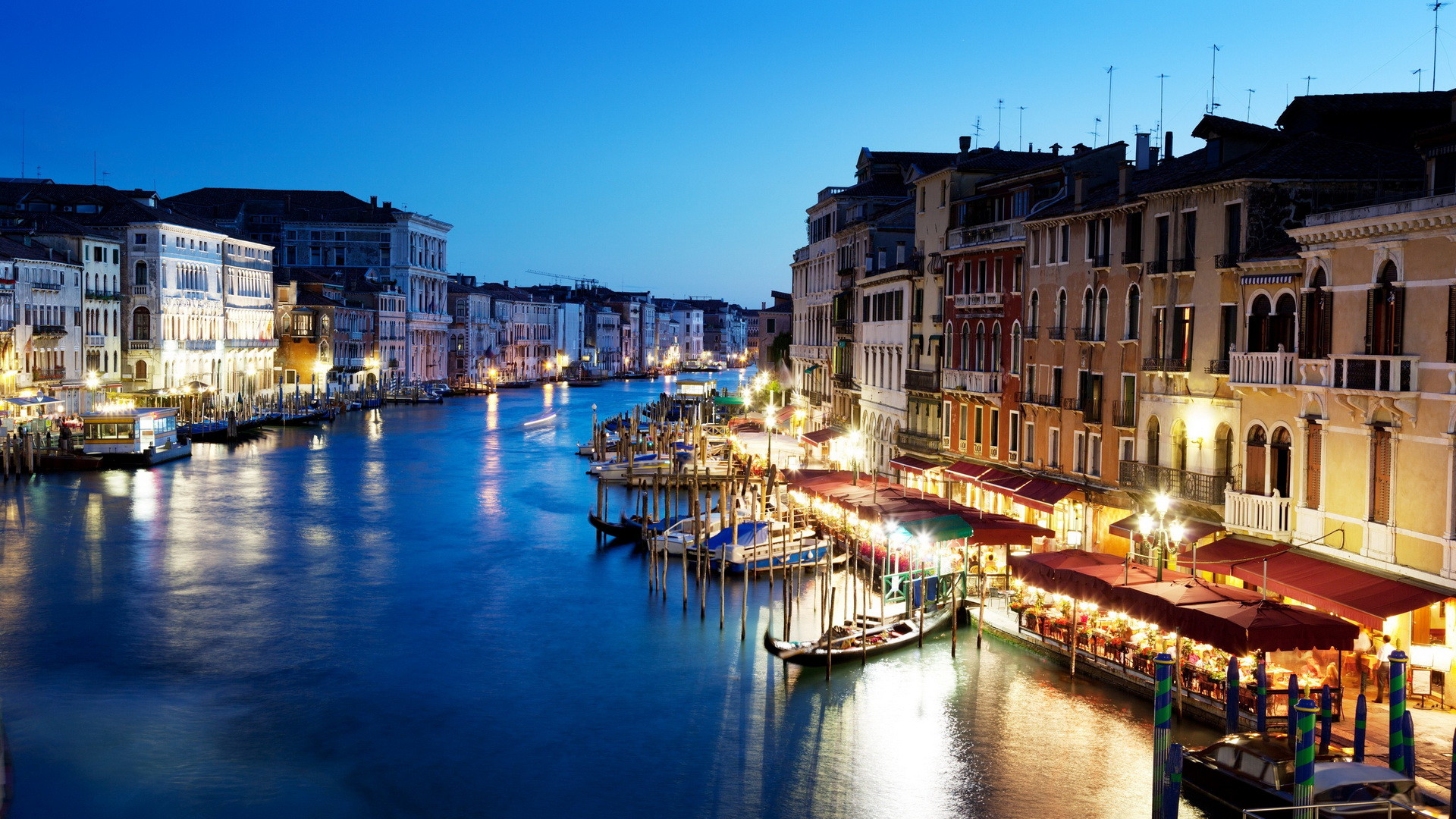 Canal Grande, Venezia, Sera, Luci, Riflessi, Full HD, sfondo per PC