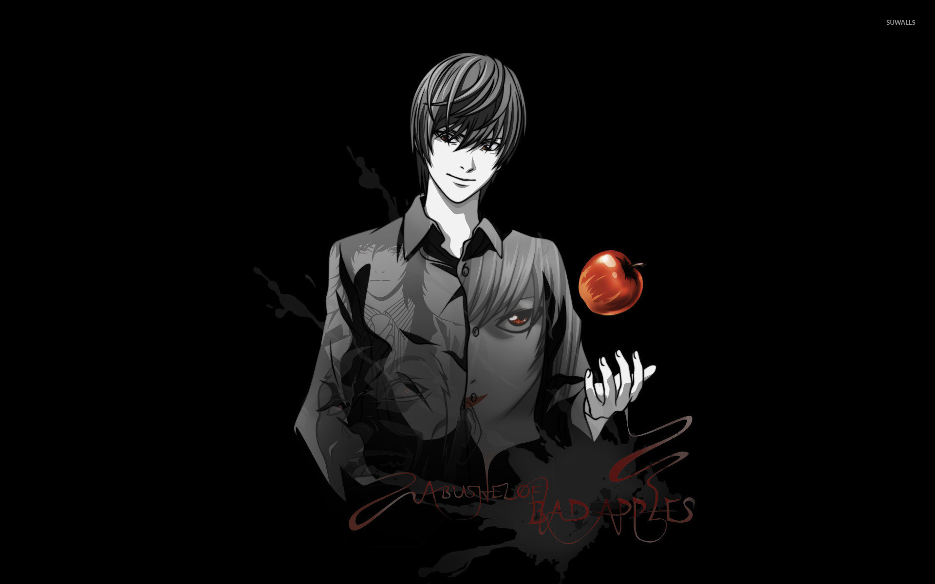 Light Yagami, Death Note, Mela, Sfondo nero, Anime, 1920x1200, wallpaper desktop