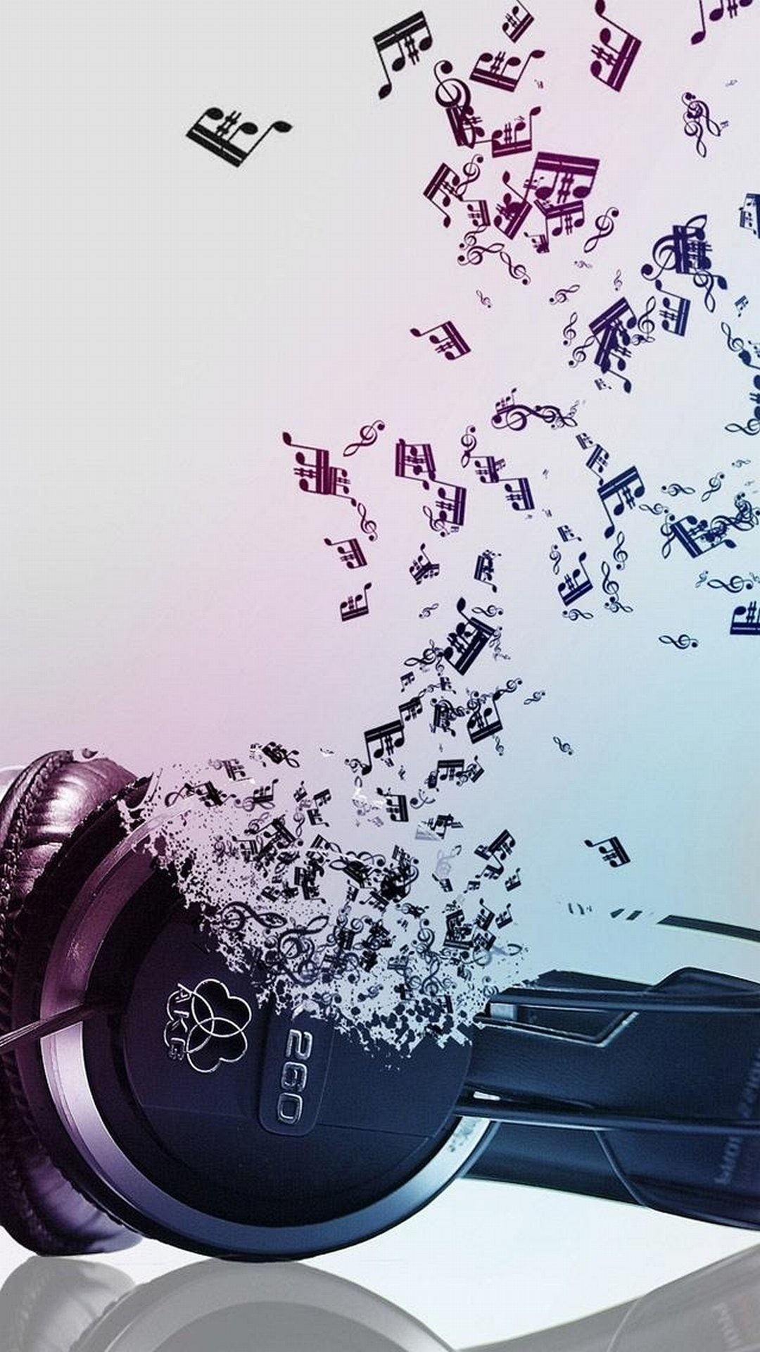 Cuffie, Note musicali, Arte digitale, Sfondo bianco, wallpaper per iPhone e Android