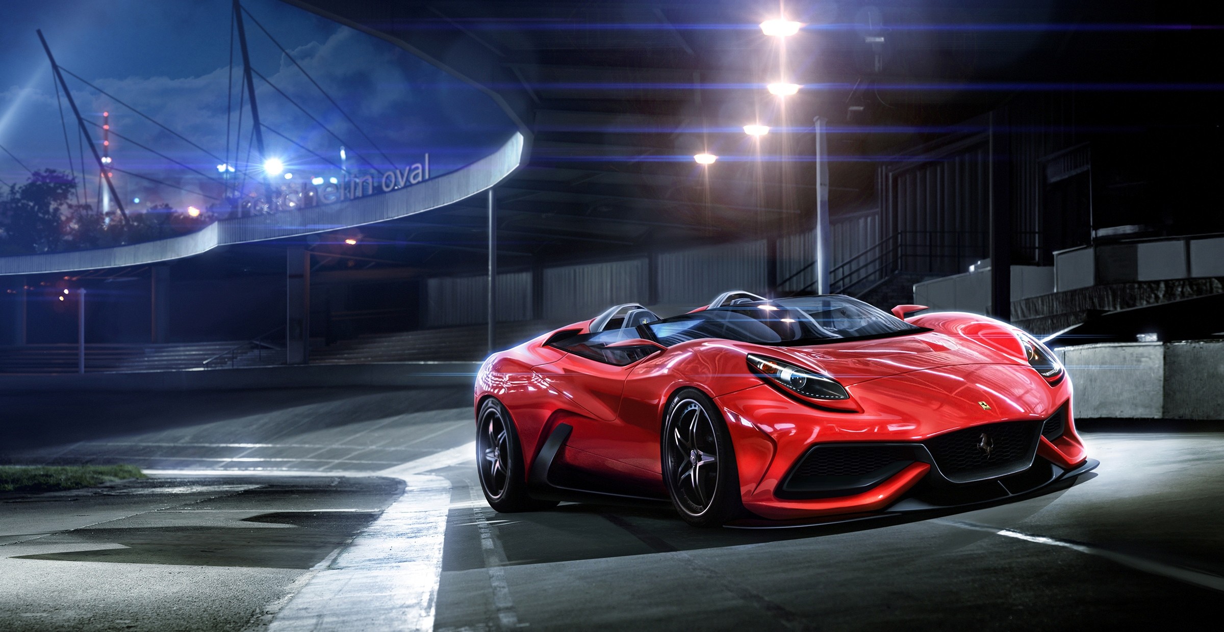 Ferrari F12 TRS, Barchetta, Rosso, Notte, Full HD, sfondo per portatile