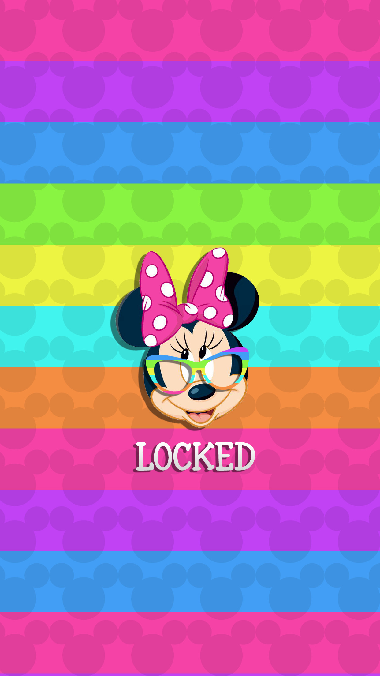 Minnie, Disney, Locked, Strisce arcobaleno, Schermata di blocco, sfondo 1242x2208 per cellulare