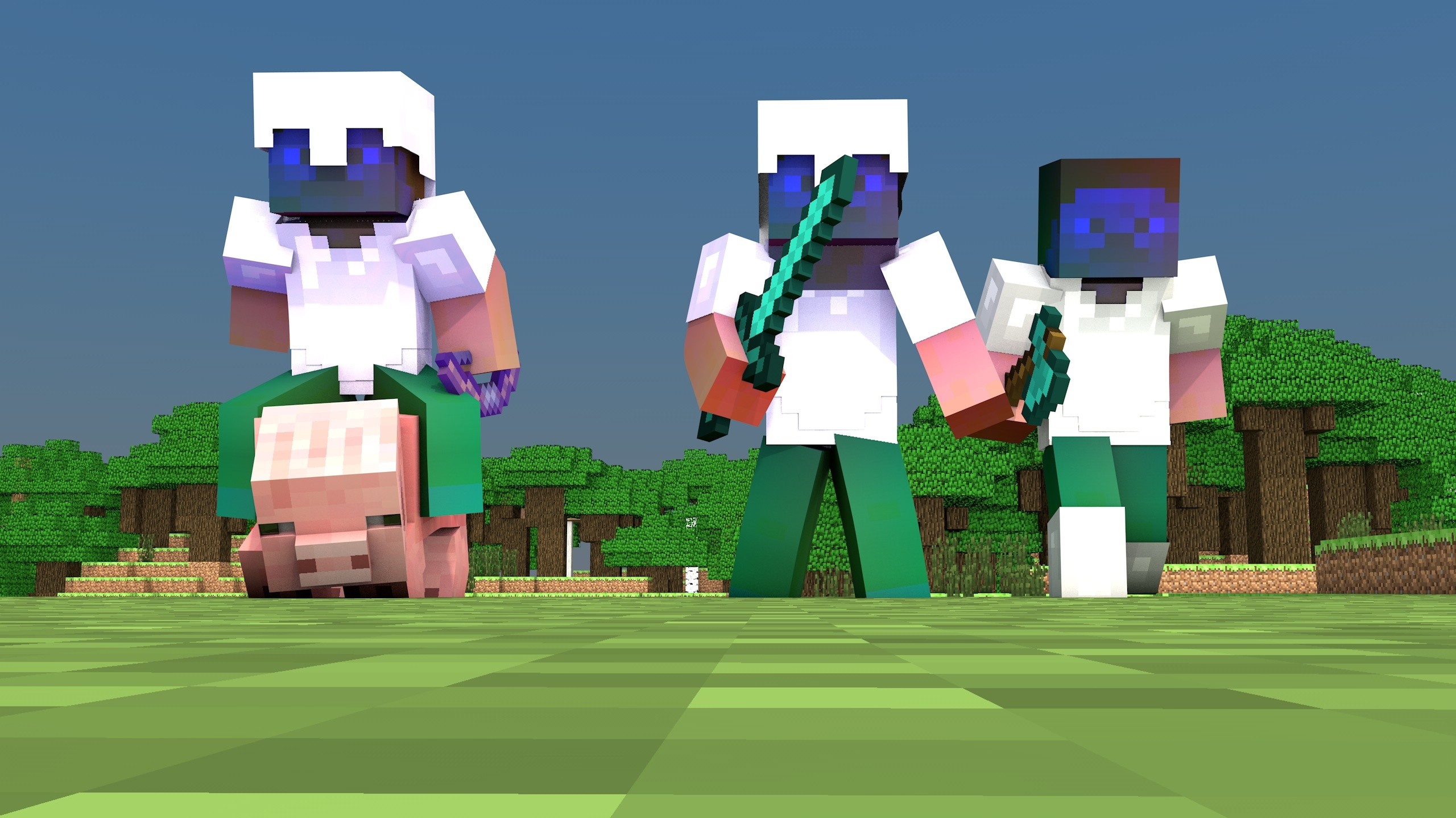 Minecraft, Novaskin, Maiale, Spade di diamante, 2K, sfondo per PC e portatile