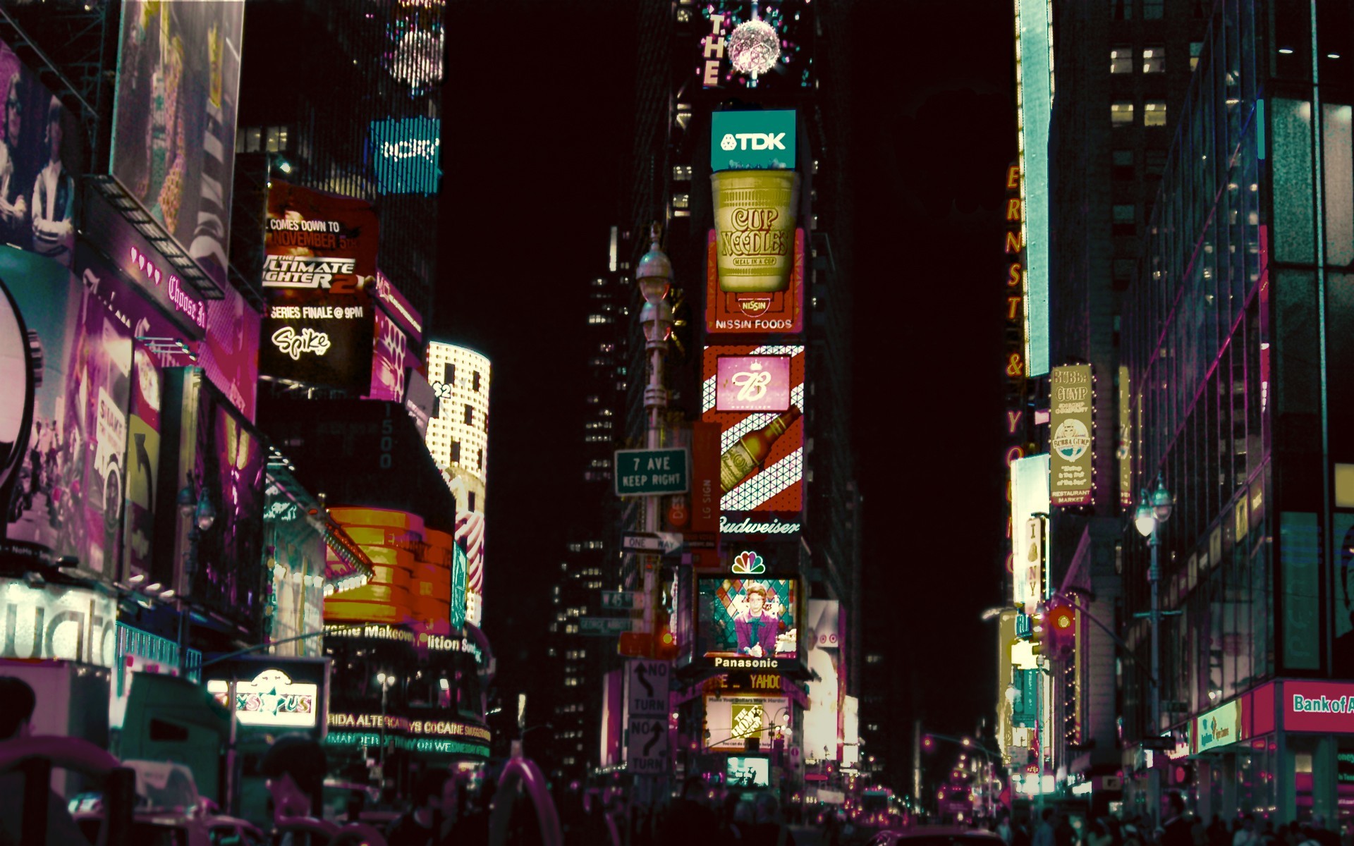 Times Square, Insegne luminose, Notte, Manhattan, Full HD, sfondo per portatile