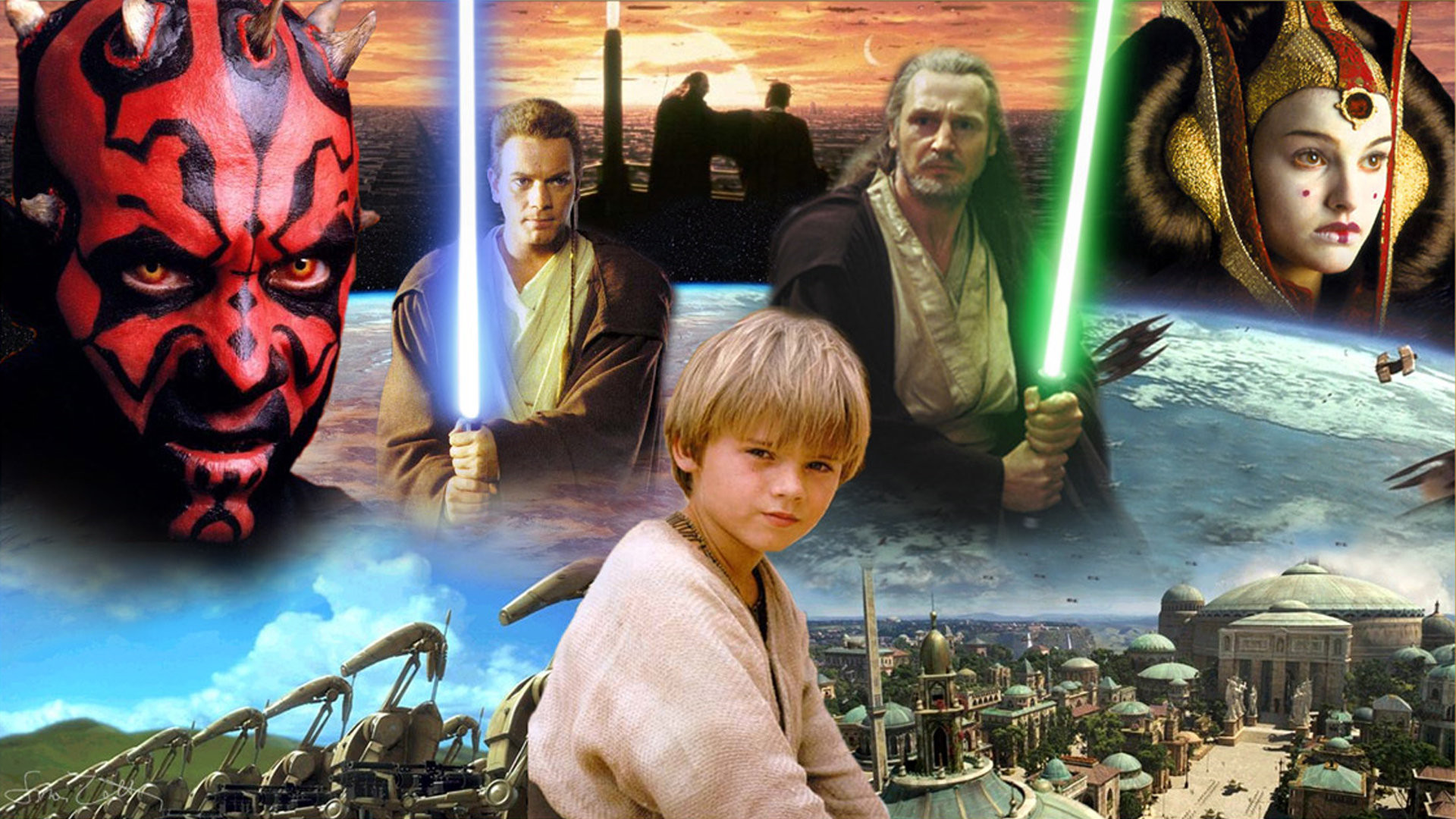 Star Wars: Episodio I - La minaccia fantasma, Darth Maul, Anakin Skywalker, Qui-Gon Jinn, Padmé Amidala, Naboo, sfondo Full HD