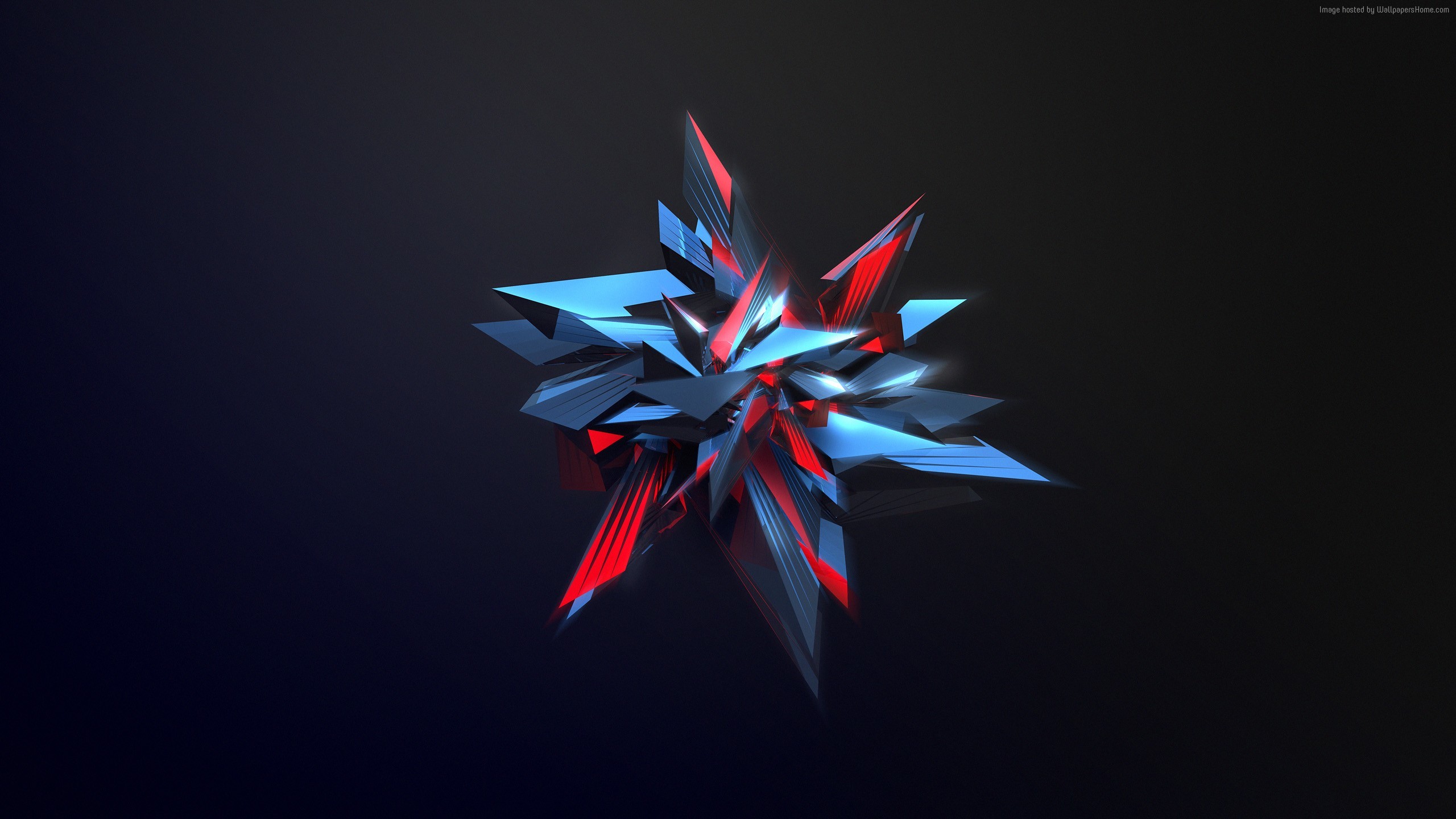 Poligoni 3D, Forma astratta, Blu e rosso, Sfondo scuro, 16:9 2K, wallpaper widescreen