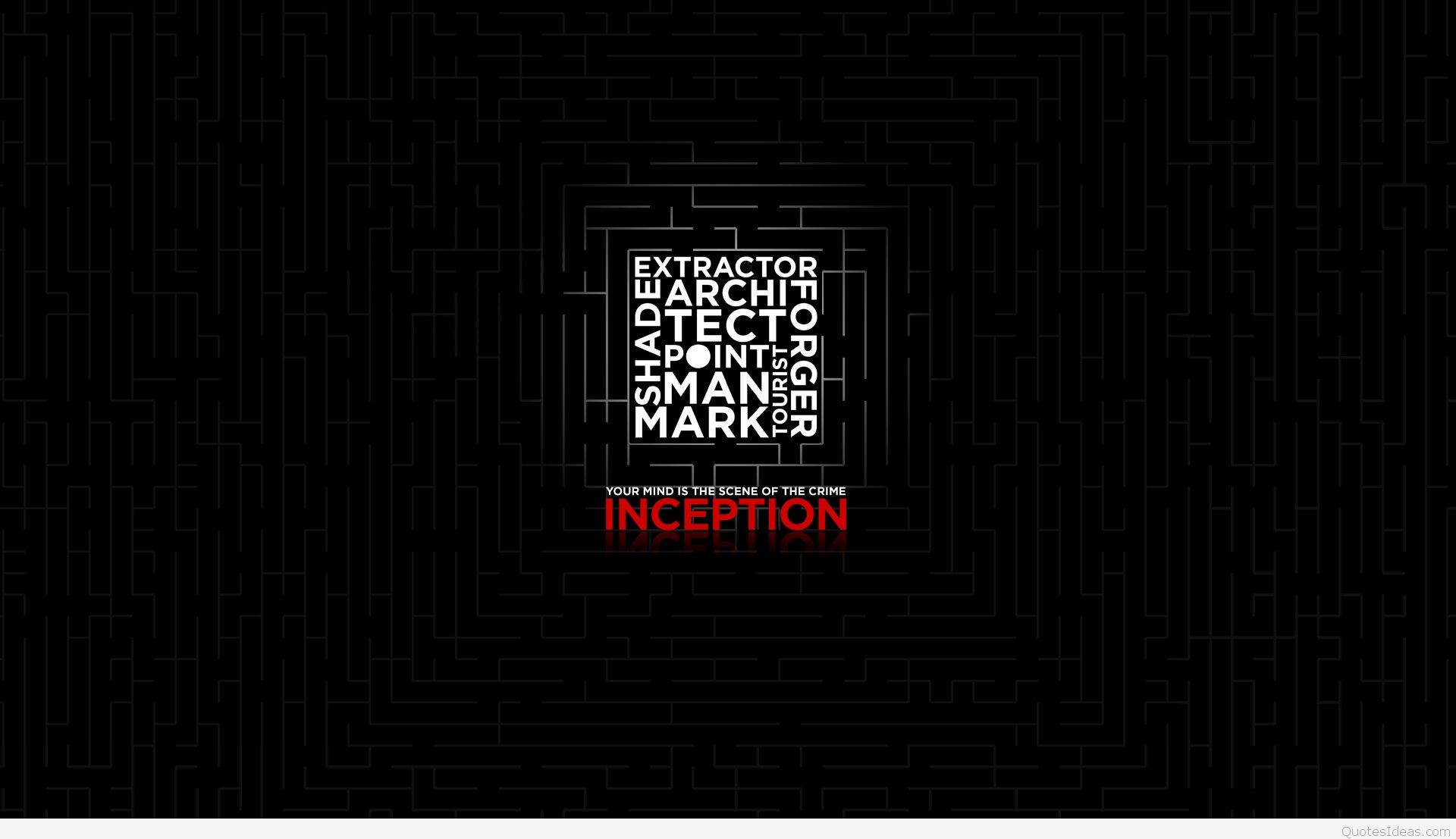 Inception, Labirinto, Tipografia, Ruoli della squadra, Sfondo nero, wallpaper desktop Full HD