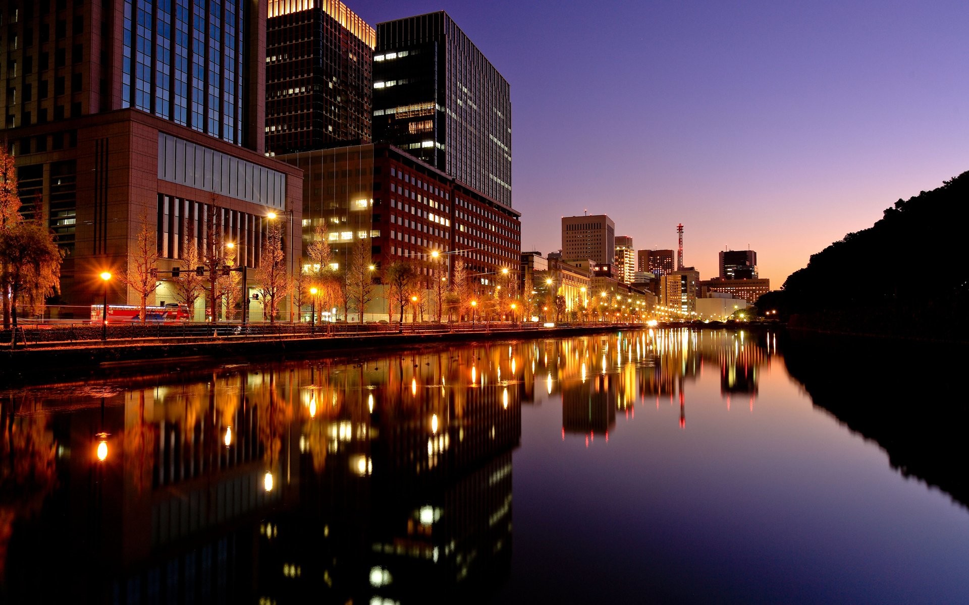 Tokyo, Giappone, Canale, Crepuscolo, 1920x1200, immagine di sfondo
