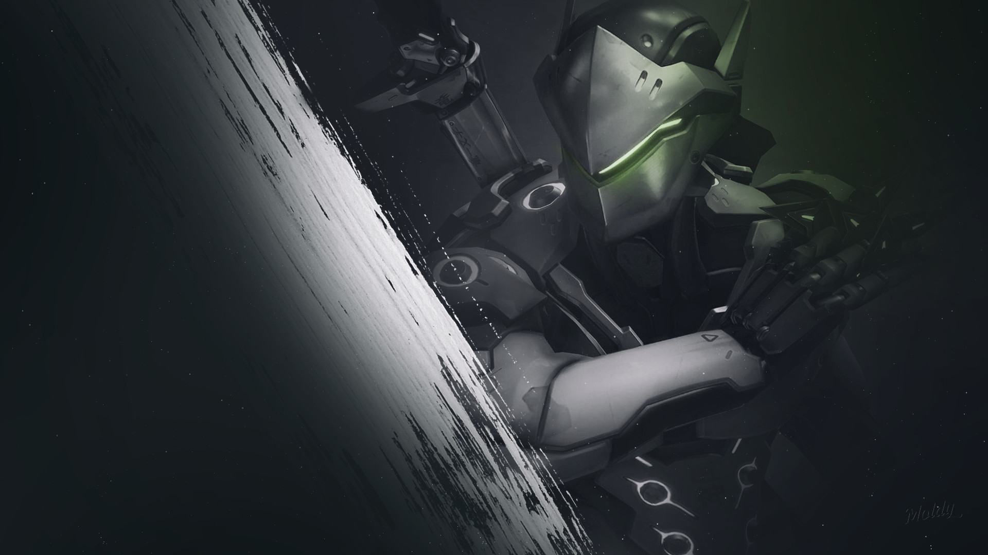 Genji, Overwatch, Grigio scuro, Minimalista, 1920x1080, immagine di sfondo