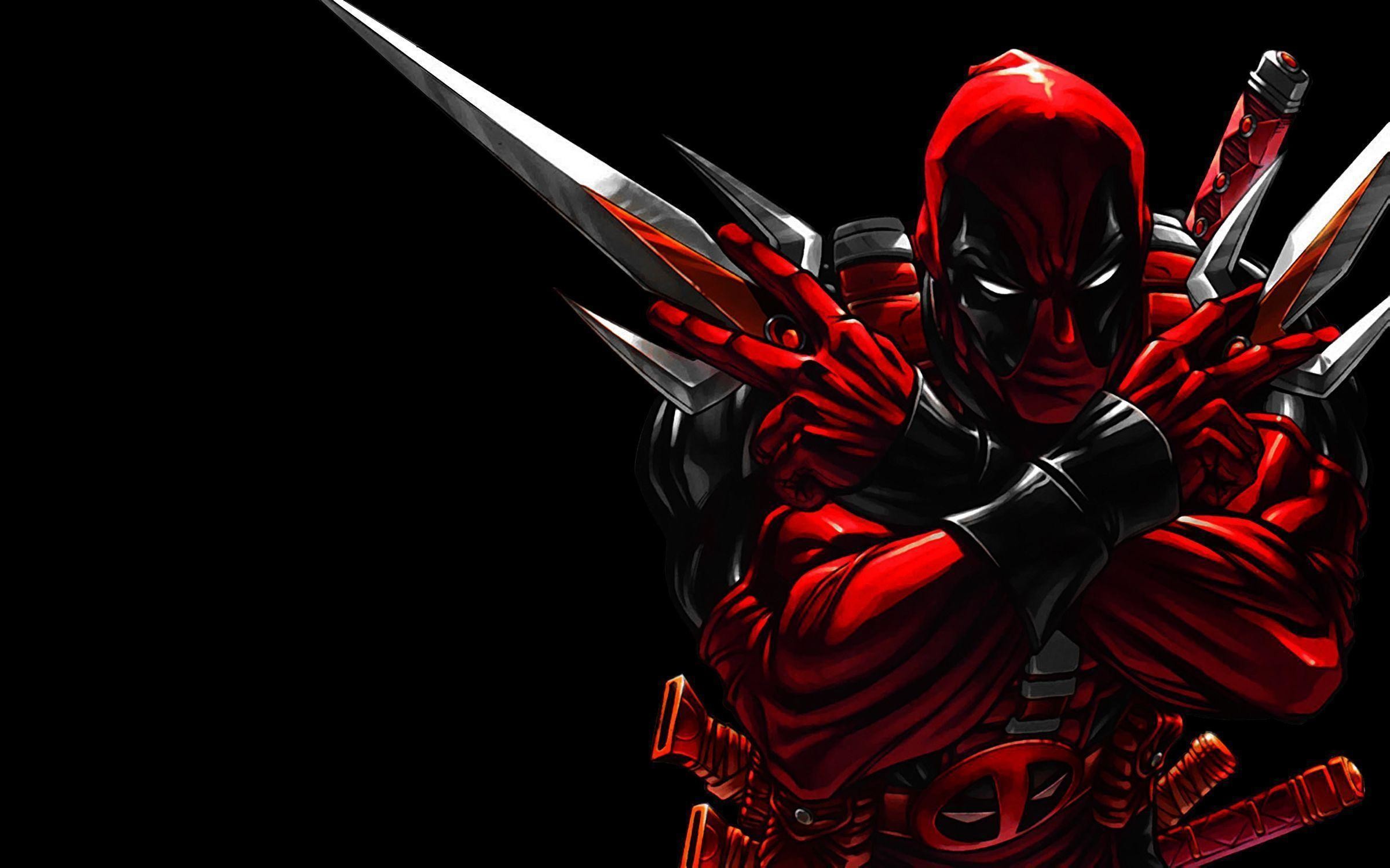 Deadpool, Katana, Braccia incrociate, Sfondo nero, 16:10 Full HD, wallpaper widescreen