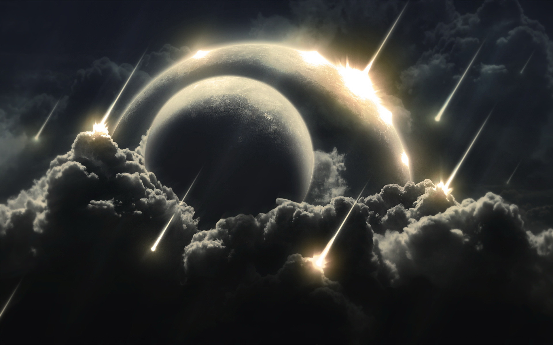 Pianeta, Meteore, Nuvole, Luce, Full HD, sfondo per PC e portatile