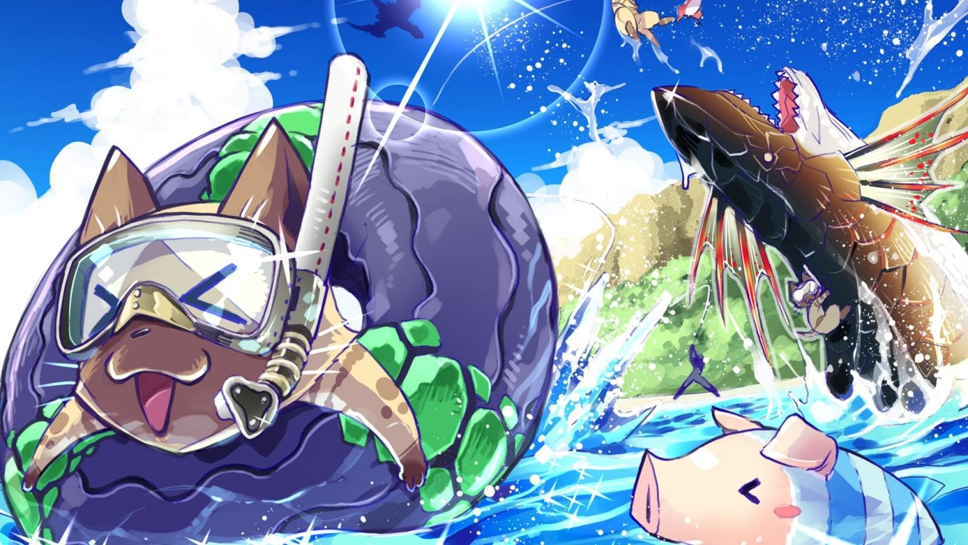 Monster Hunter, Felyne, Poogie, Mare, Kawaii, Full HD, sfondo per portatile