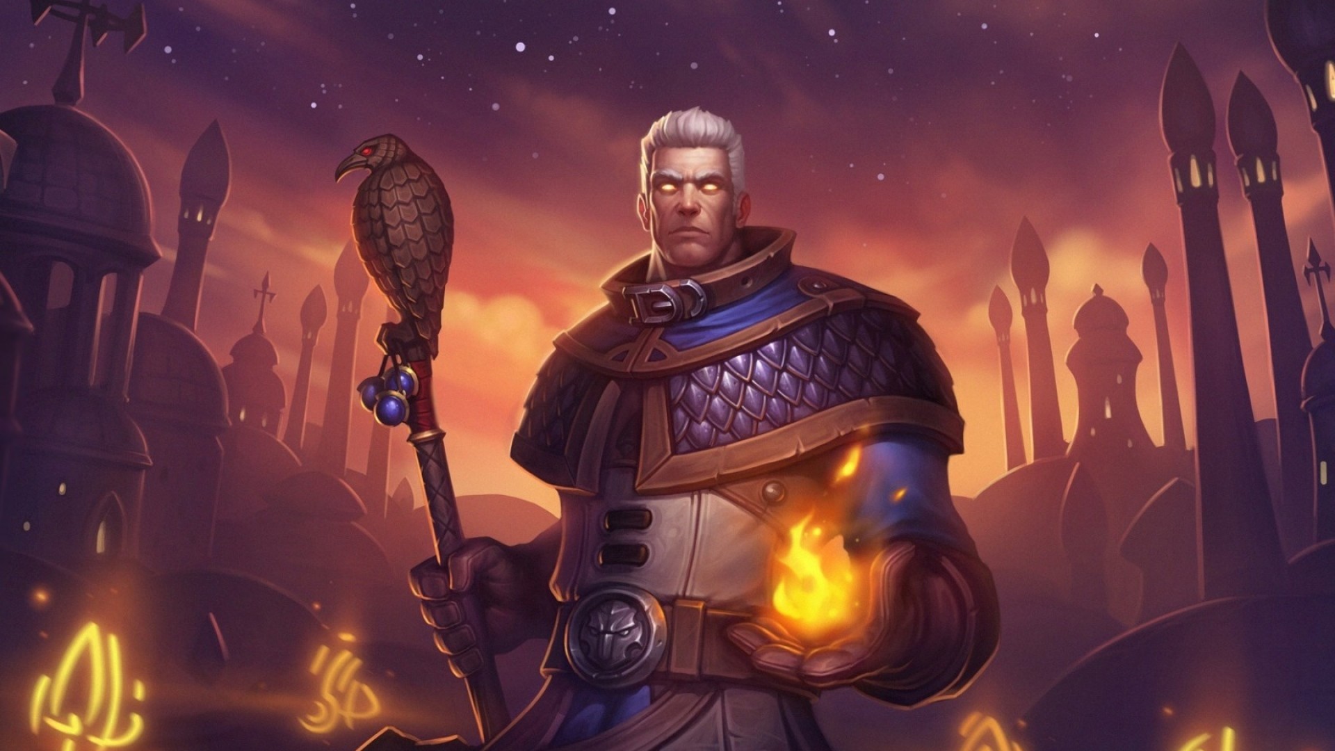 Khadgar, Hearthstone, Mago, Bastone, Tramonto, 1920x1080, wallpaper desktop